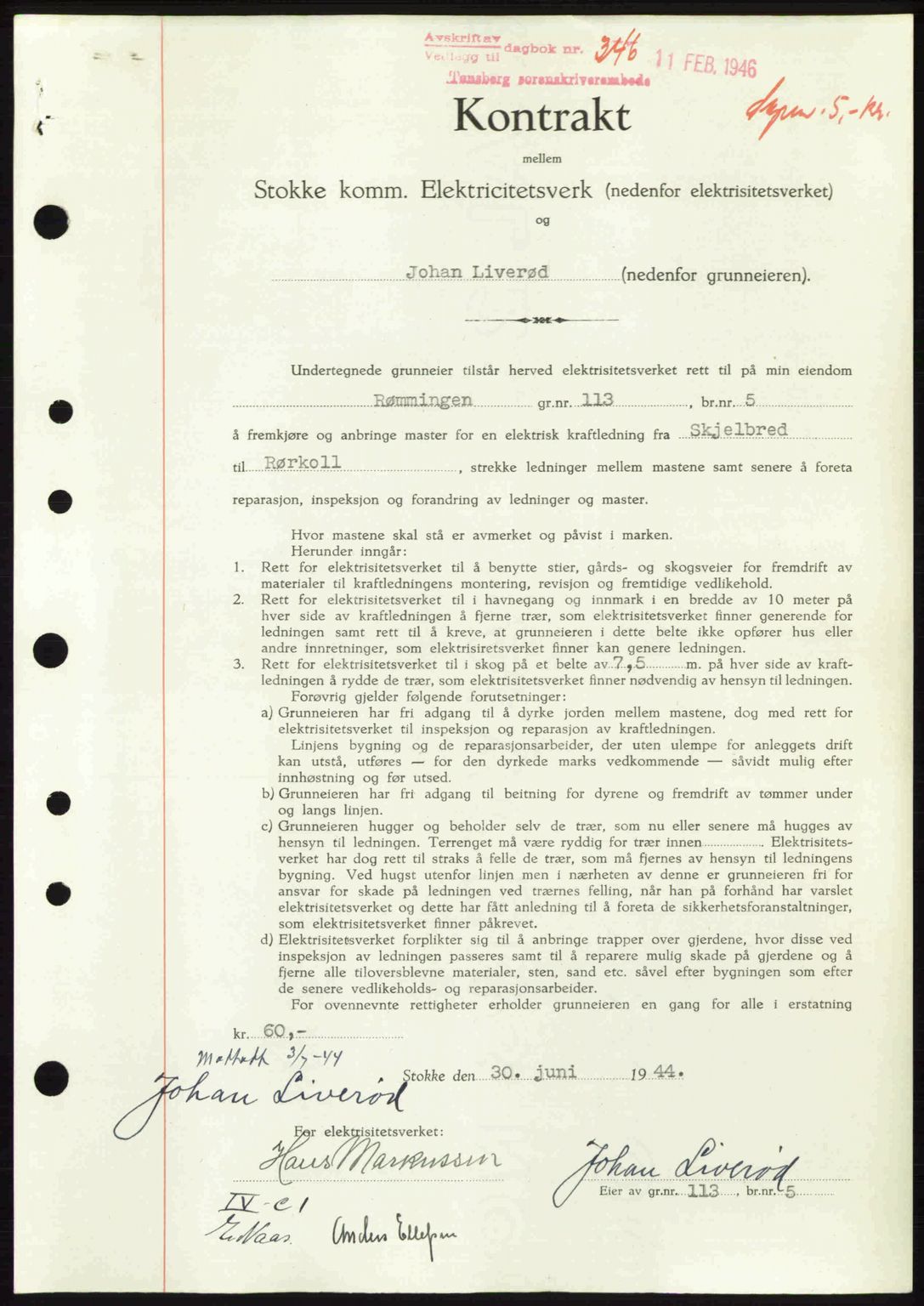 Jarlsberg sorenskriveri, SAKO/A-131/G/Ga/Gaa/L0018b: Pantebok nr. A-18b, 1946-1946, Dagboknr: 346/1946