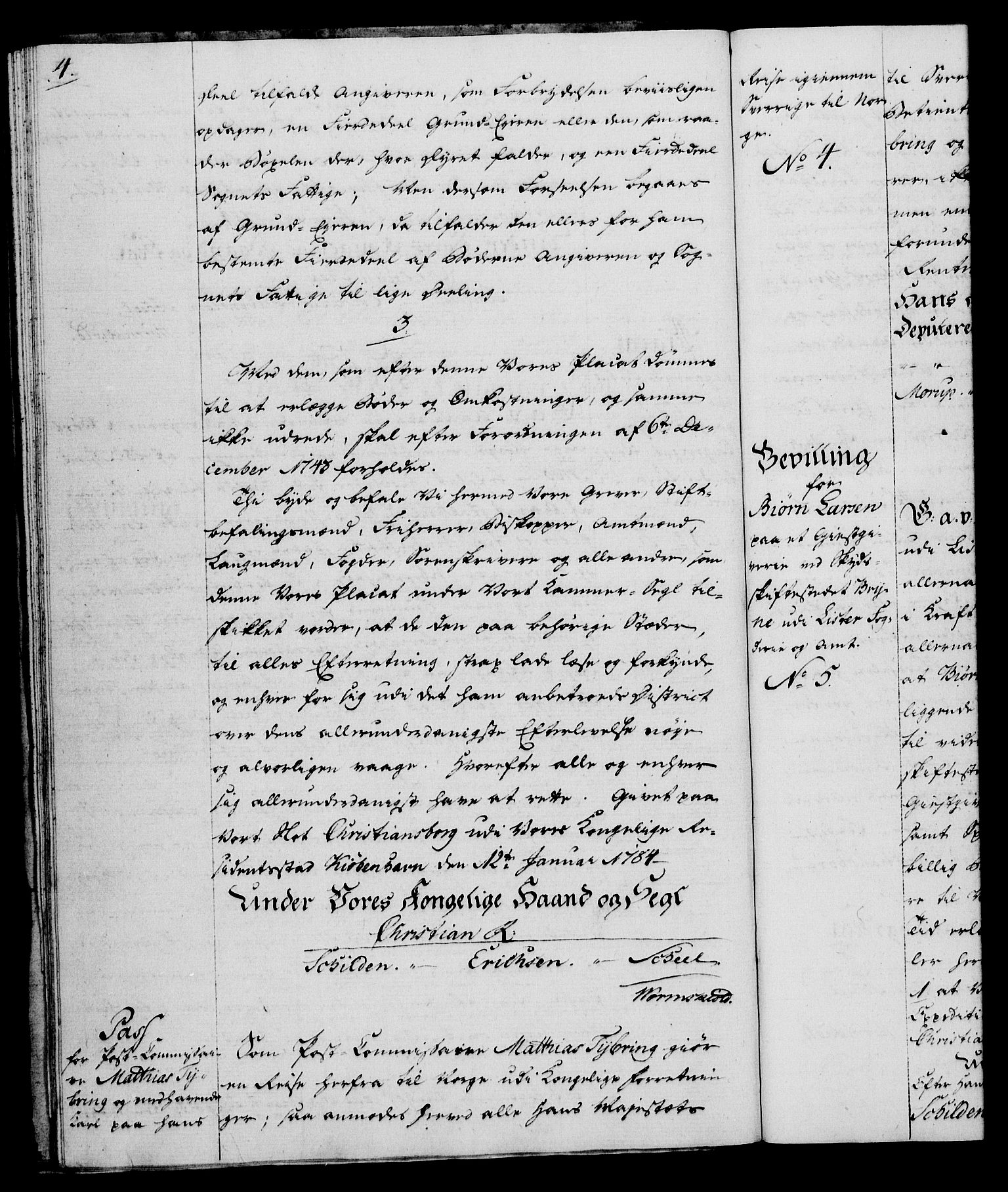 Rentekammeret, Kammerkanselliet, RA/EA-3111/G/Gg/Gga/L0013: Norsk ekspedisjonsprotokoll med register (merket RK 53.13), 1784-1787, s. 4