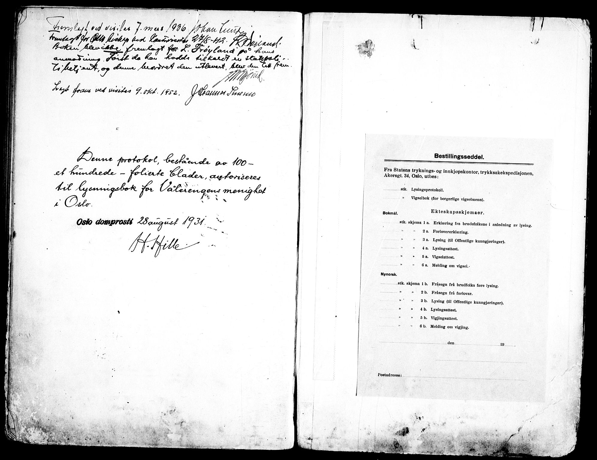 Vålerengen prestekontor Kirkebøker, AV/SAO-A-10878/H/Ha/L0004: Lysningsprotokoll nr. 4, 1932-1947