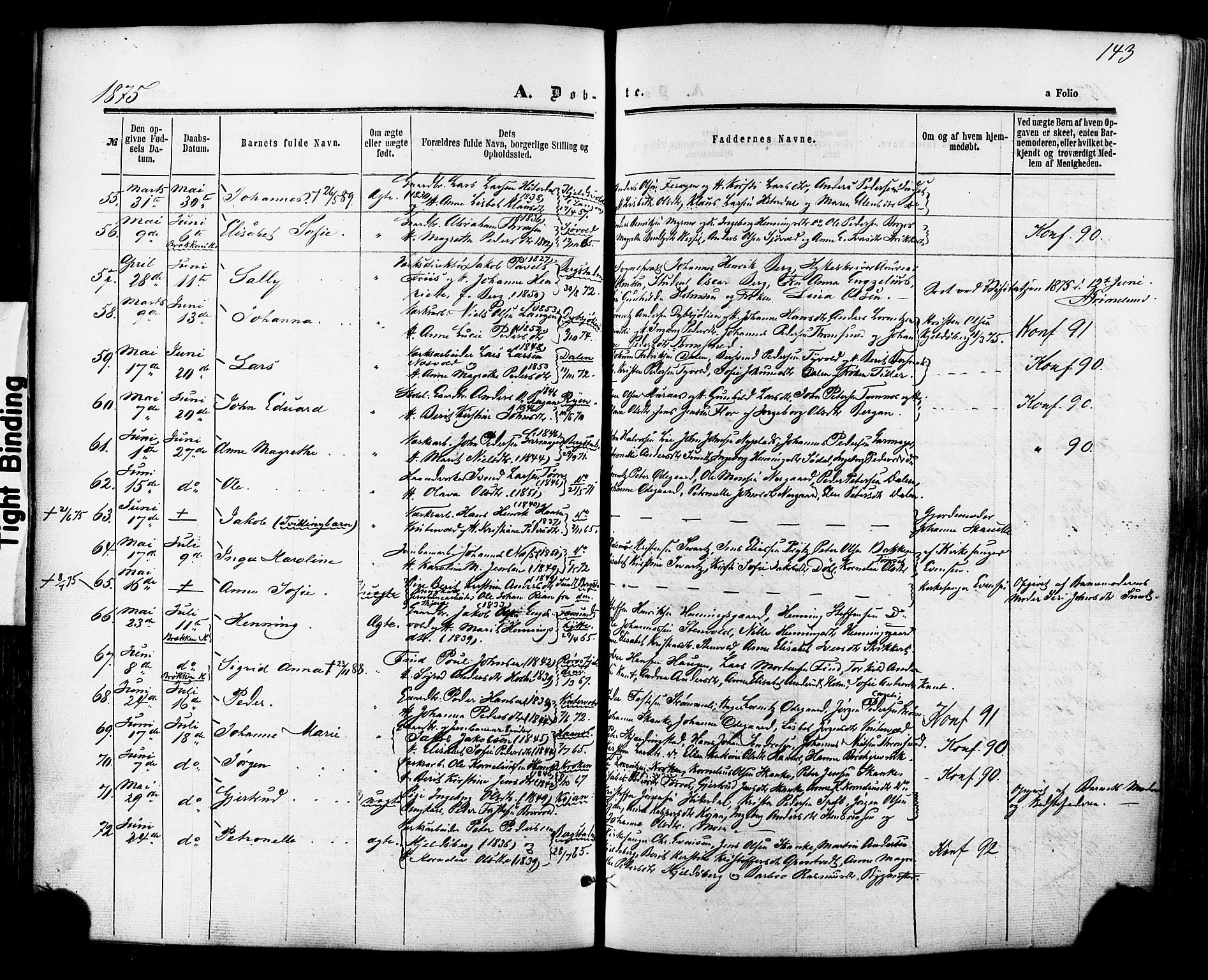 Ministerialprotokoller, klokkerbøker og fødselsregistre - Sør-Trøndelag, SAT/A-1456/681/L0932: Ministerialbok nr. 681A10, 1860-1878, s. 143a