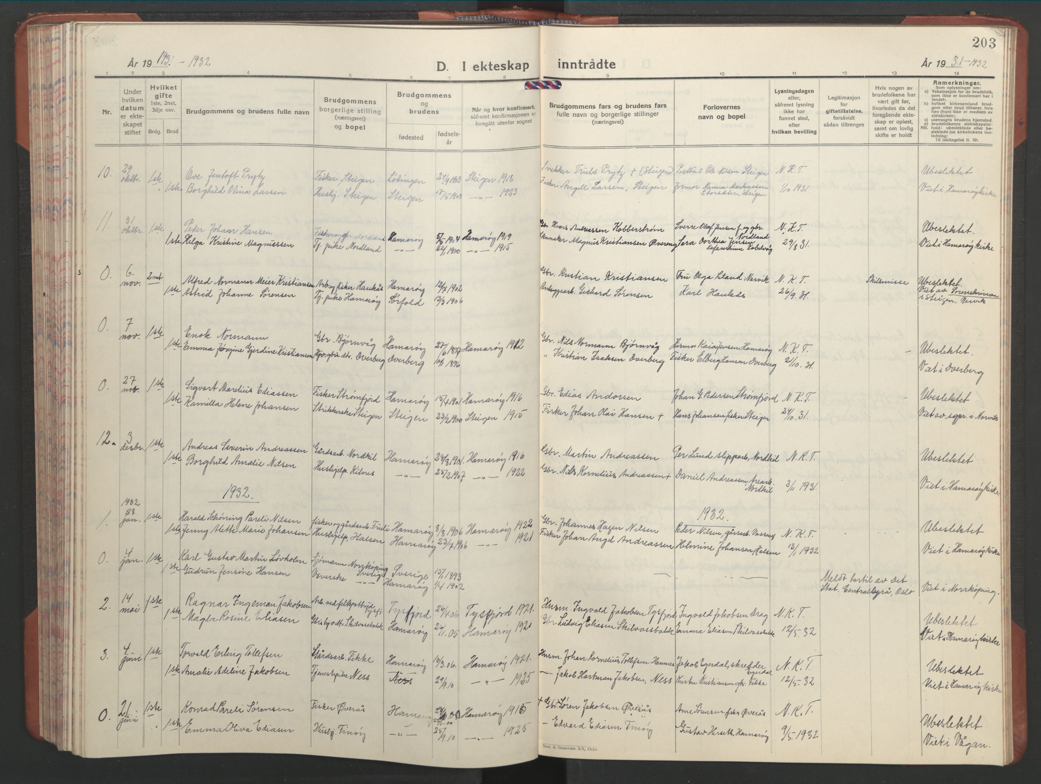 Ministerialprotokoller, klokkerbøker og fødselsregistre - Nordland, AV/SAT-A-1459/859/L0862: Klokkerbok nr. 859C08, 1925-1936, s. 203