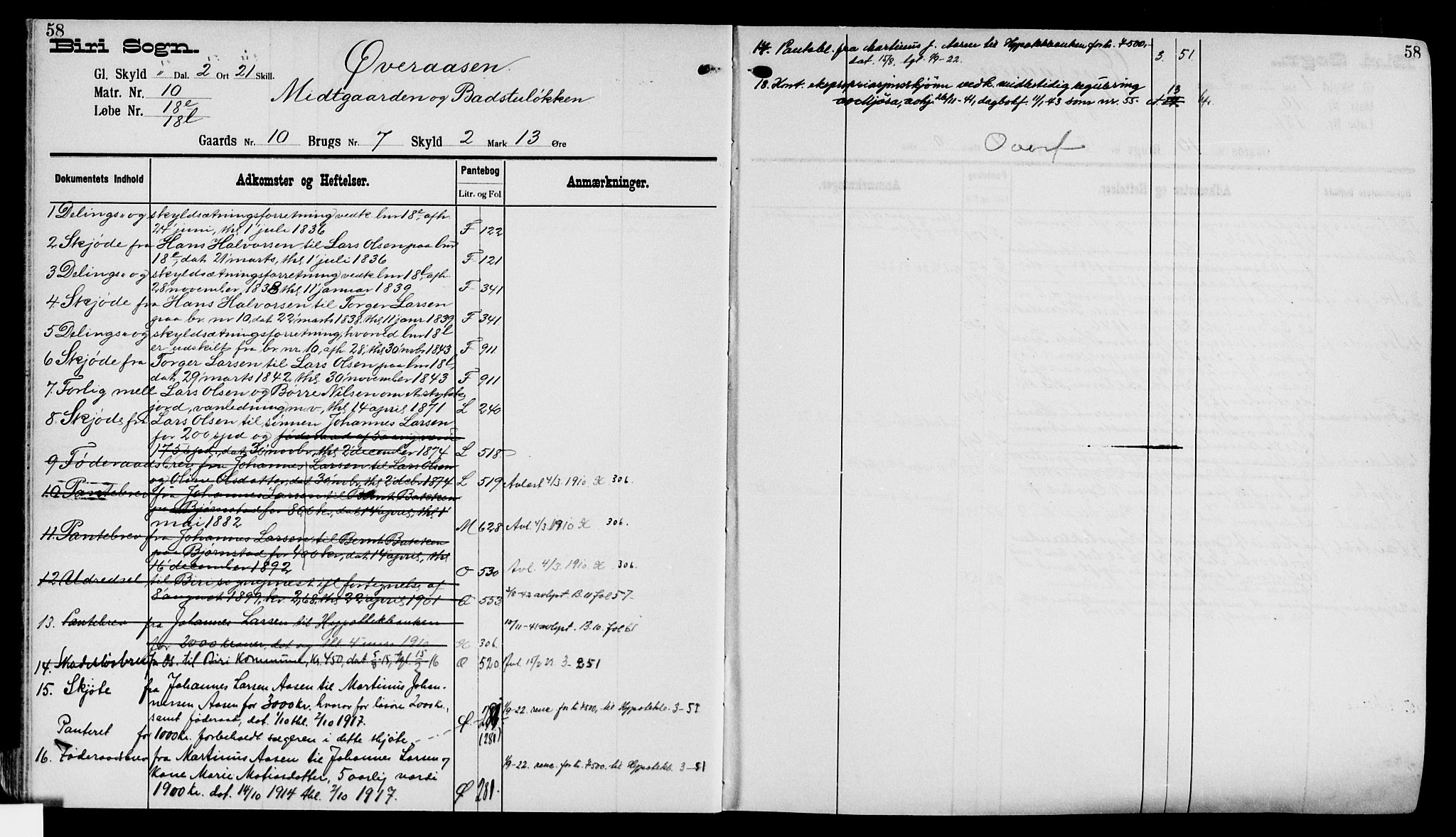 Toten tingrett, AV/SAH-TING-006/H/Ha/Haa/L0015: Panteregister nr. 15, 1901, s. 58