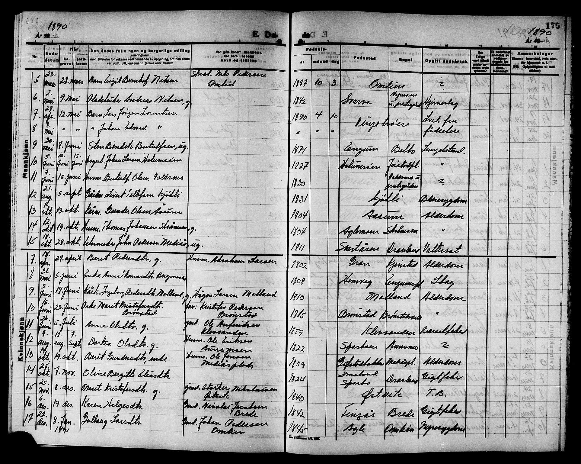 Ministerialprotokoller, klokkerbøker og fødselsregistre - Nord-Trøndelag, SAT/A-1458/749/L0487: Ministerialbok nr. 749D03, 1887-1902, s. 175