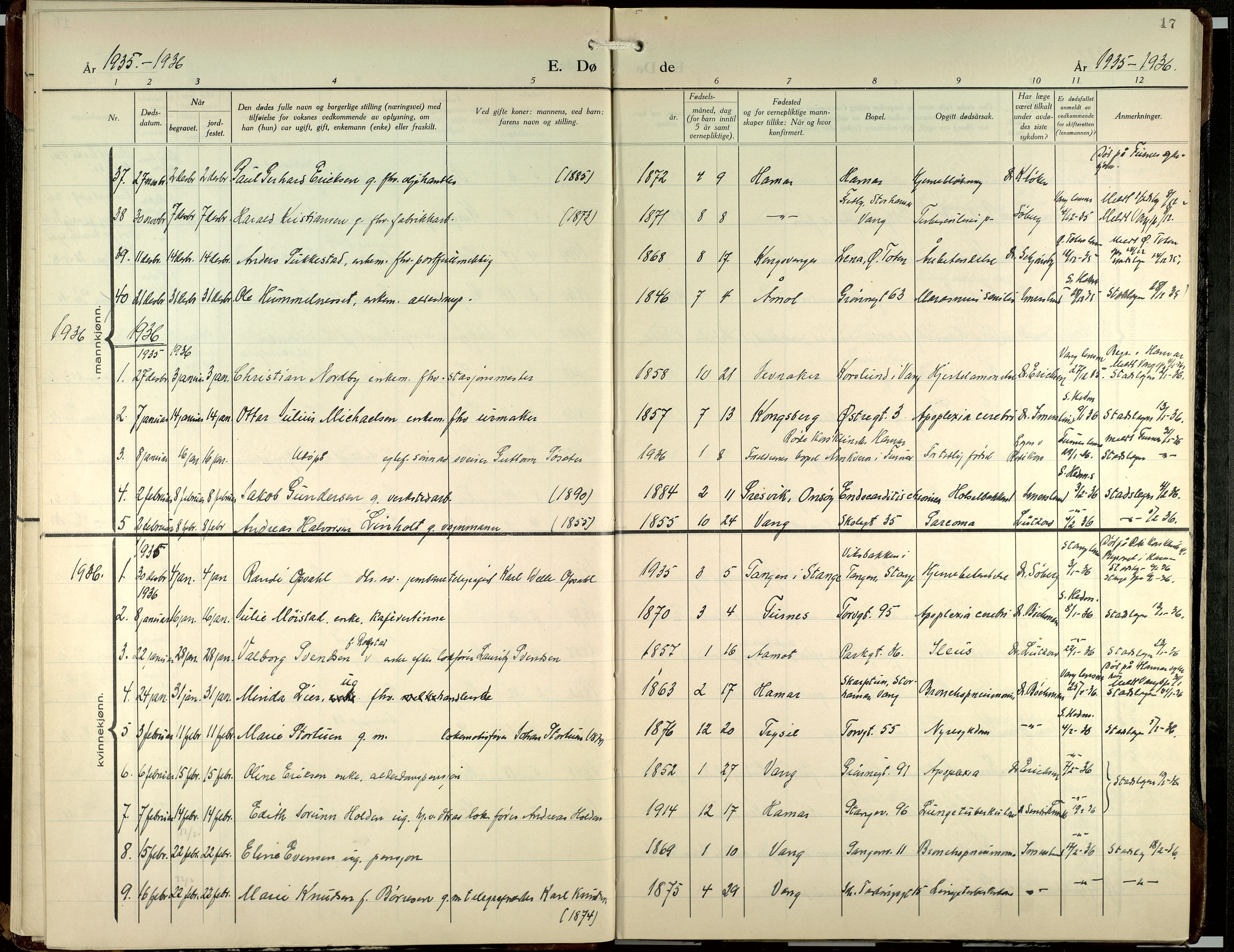 Hamar prestekontor, SAH/DOMPH-002/H/Ha/Haa/L0007: Ministerialbok nr. 7, 1933-1953, s. 17