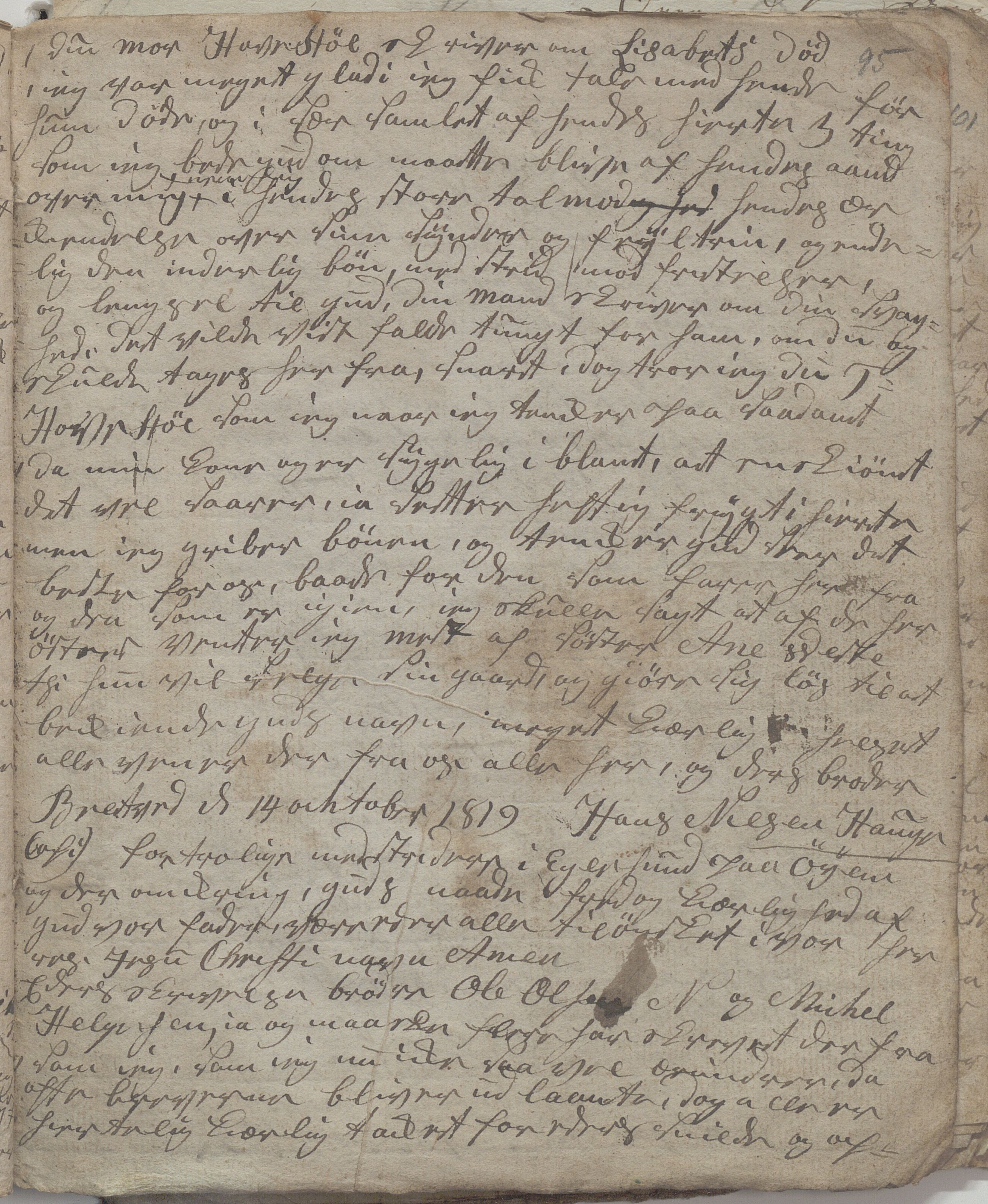 Heggtveitsamlingen, TMF/A-1007/H/L0047/0006: Kopibøker, brev etc.  / "Kopibok IV"/"MF IV", 1815-1819, s. 95