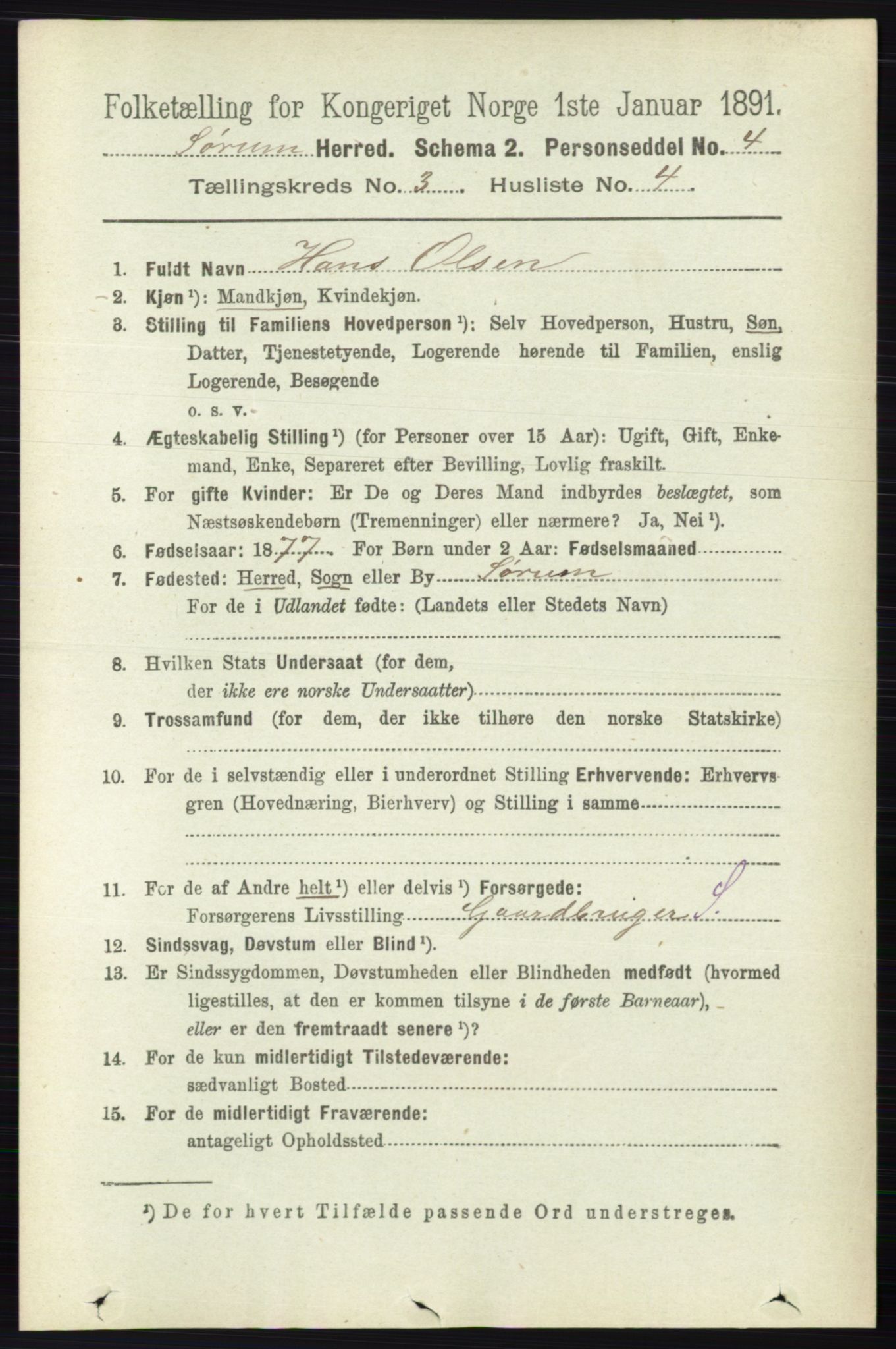 RA, Folketelling 1891 for 0226 Sørum herred, 1891, s. 1316