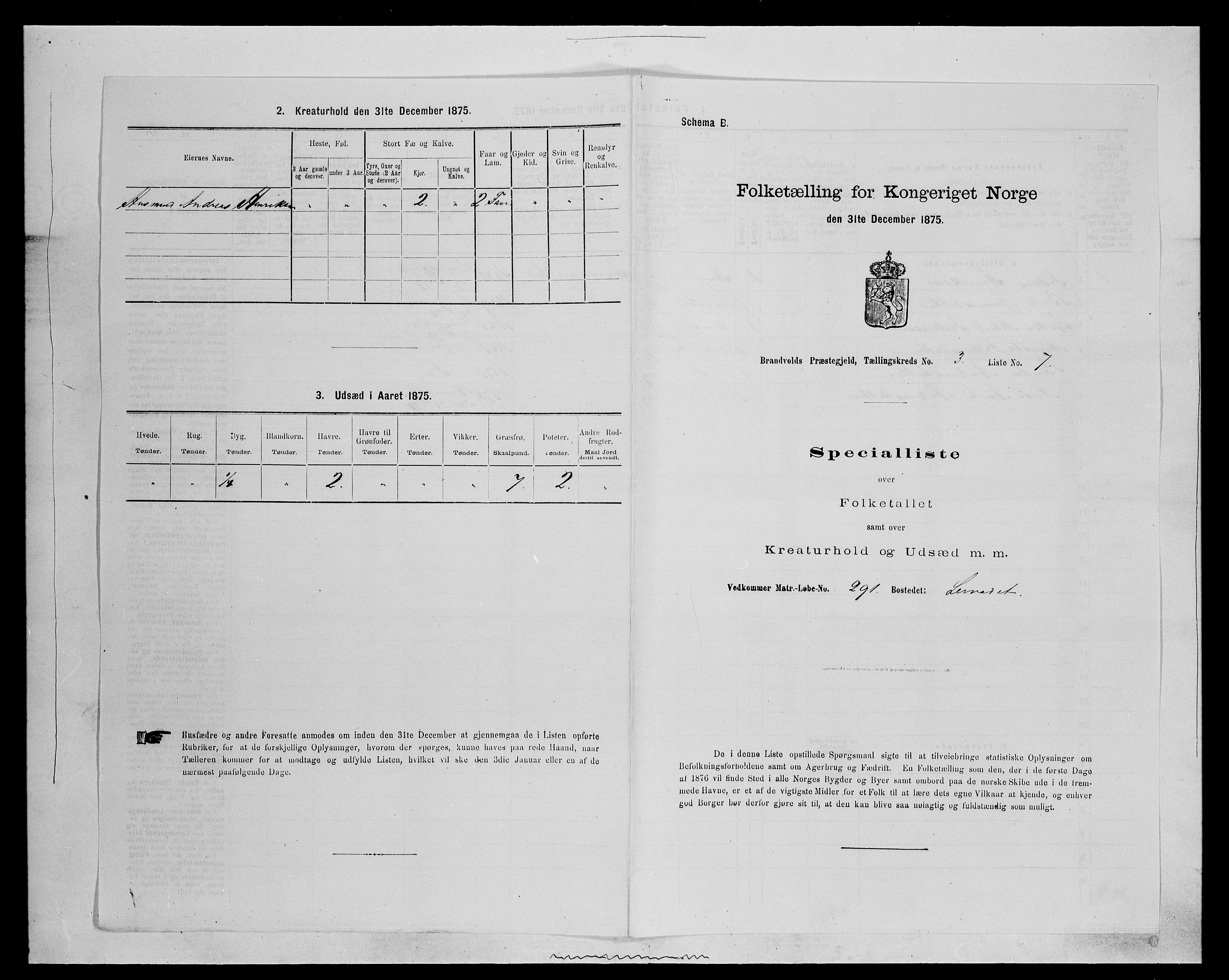 SAH, Folketelling 1875 for 0422P Brandval prestegjeld, 1875, s. 422