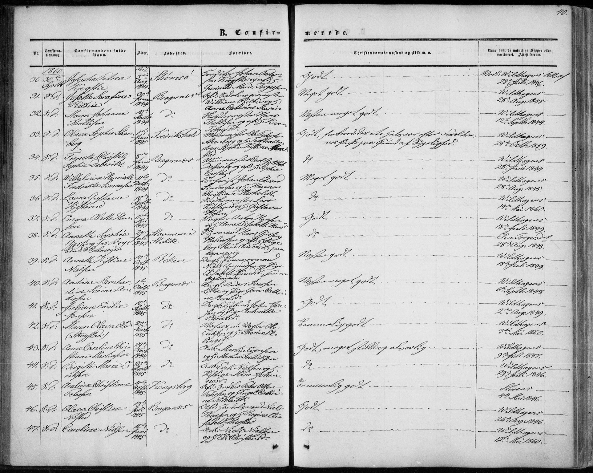 Bragernes kirkebøker, AV/SAKO-A-6/F/Fc/L0002: Ministerialbok nr. III 2, 1854-1865, s. 40