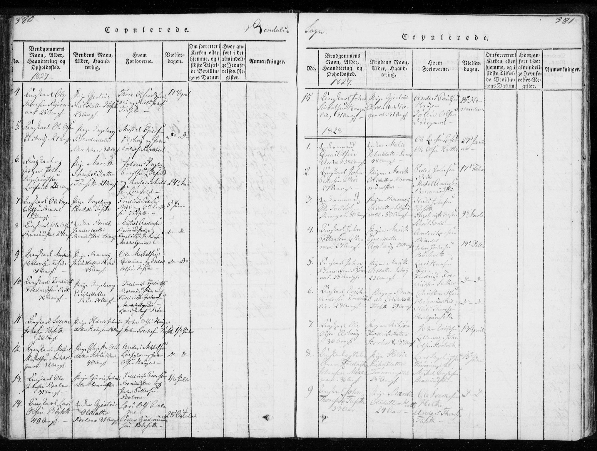 Ministerialprotokoller, klokkerbøker og fødselsregistre - Møre og Romsdal, AV/SAT-A-1454/595/L1041: Ministerialbok nr. 595A03, 1819-1829, s. 380-381