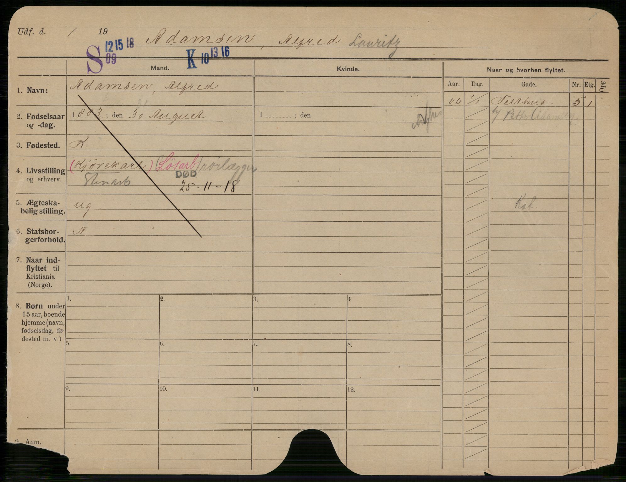 Oslo folkeregister, Registerkort, SAO/A-11715/G/Gb/L0025: Menn, 1918