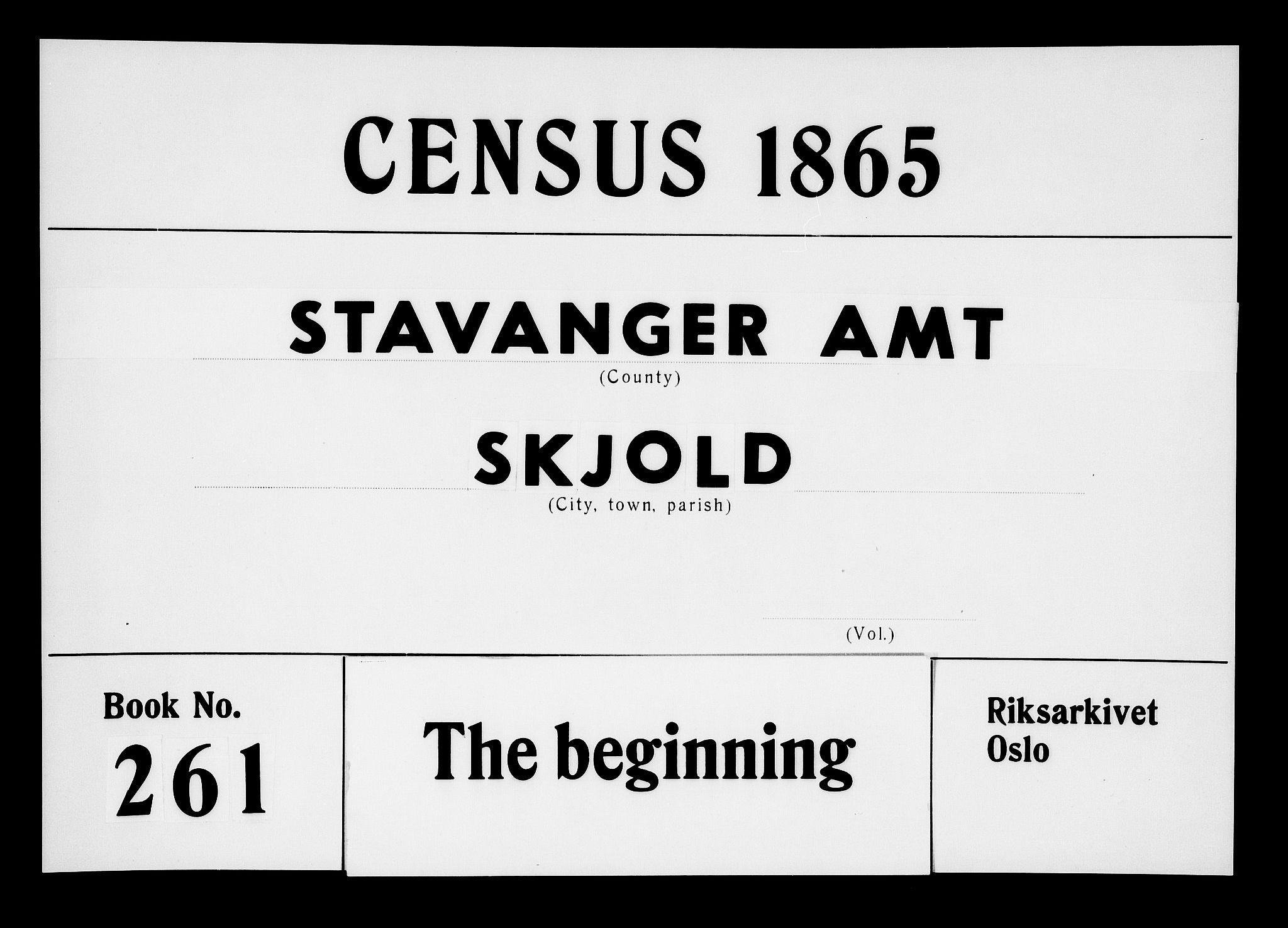 RA, Folketelling 1865 for 1154P Skjold prestegjeld, 1865, s. 1