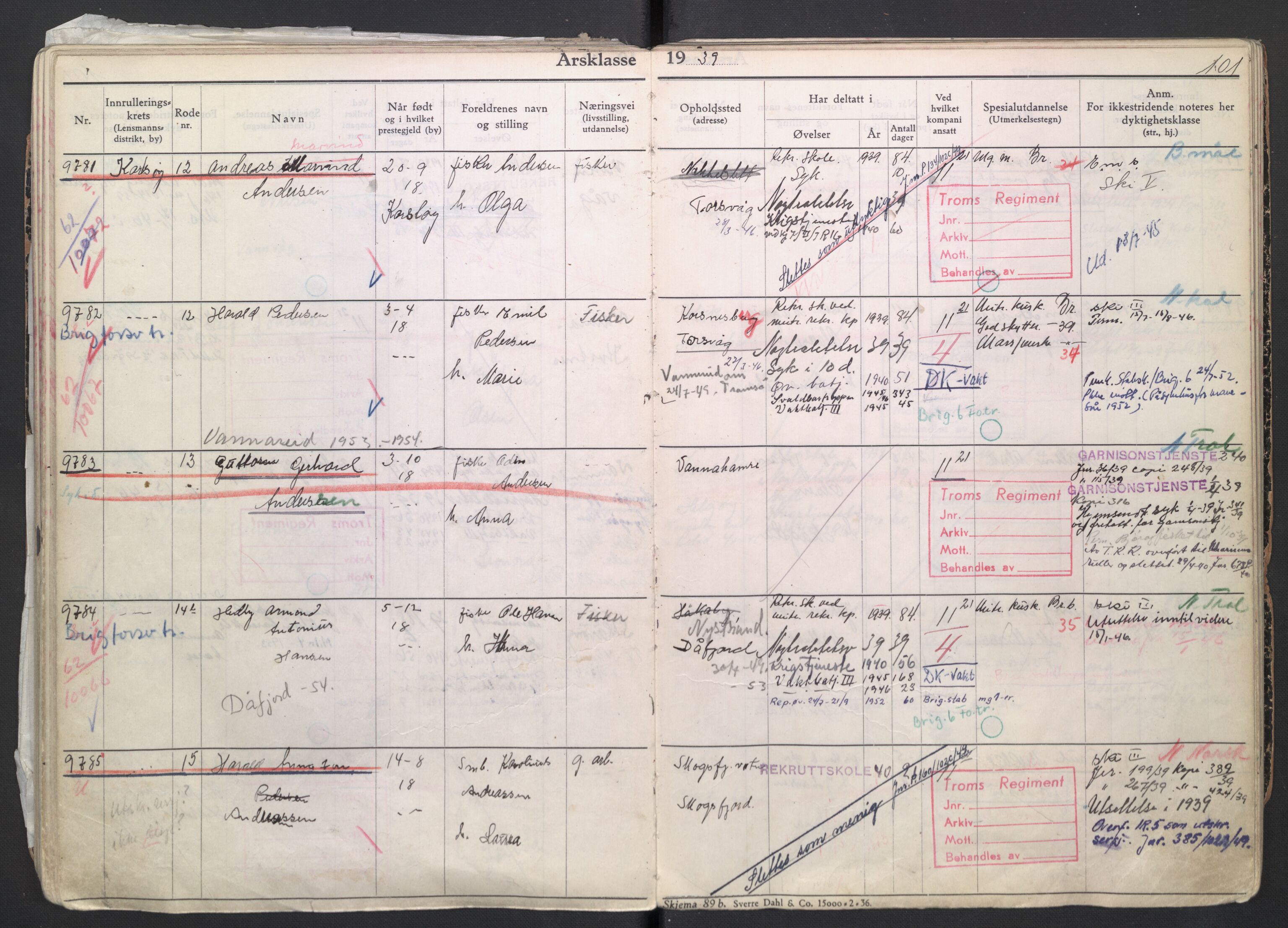 Forsvaret, Troms infanteriregiment nr. 16, AV/RA-RAFA-3146/P/Pa/L0007/0004: Ruller / Rulle for regimentets menige mannskaper, årsklasse 1939, 1939, s. 101