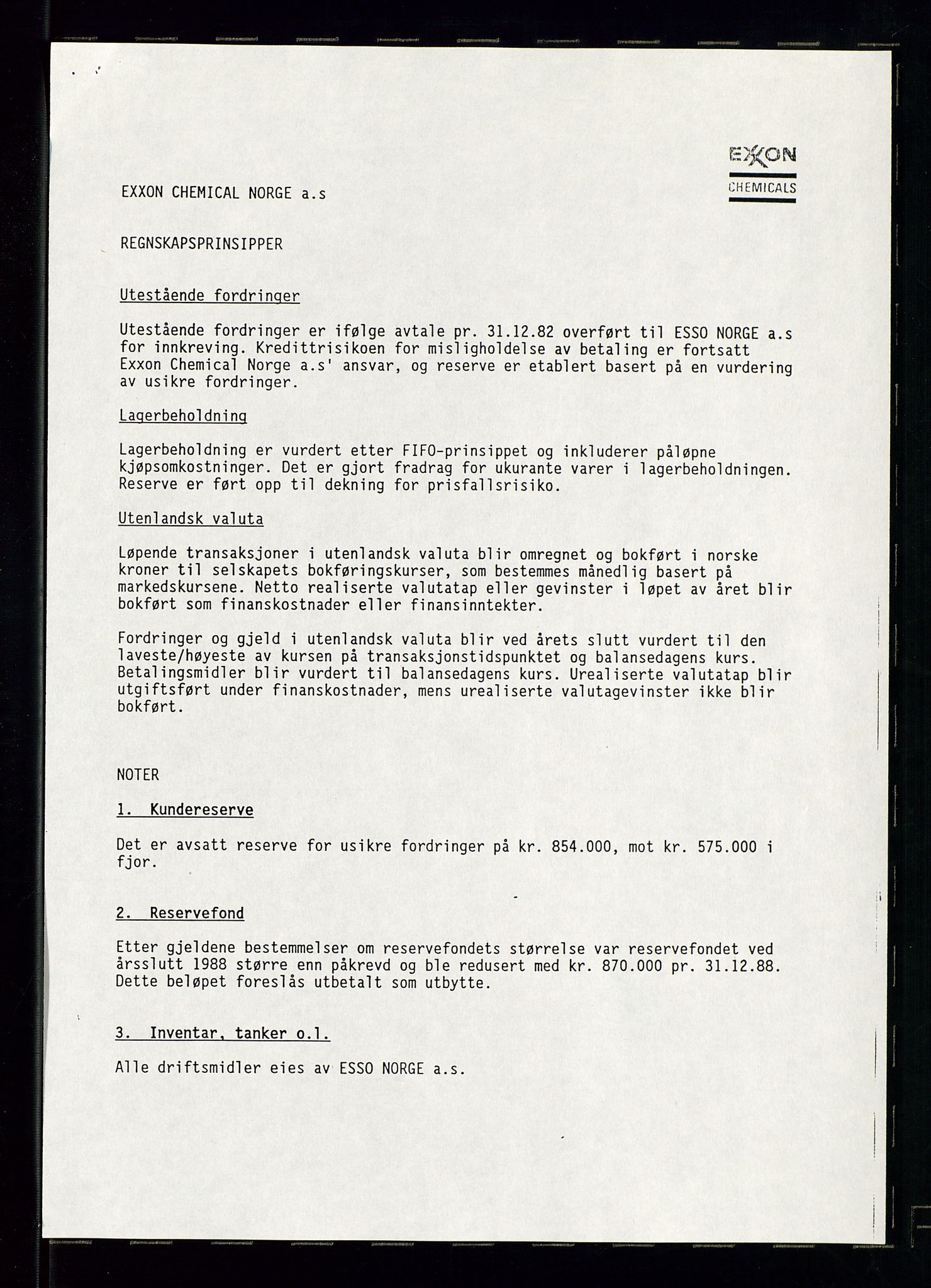 PA 1538 - Exxon Chemical Norge A/S, AV/SAST-A-101958/A/Aa/L0002/0002: Styredokumenter / Generalforsamling, styremøter, halvårsrapporter, 1989