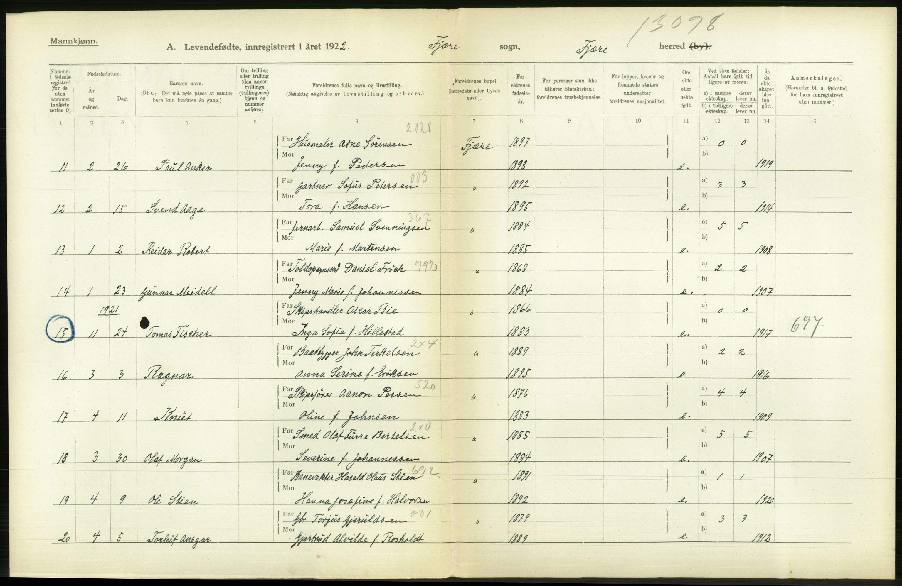 Statistisk sentralbyrå, Sosiodemografiske emner, Befolkning, RA/S-2228/D/Df/Dfc/Dfcb/L0021: Aust-Agder fylke: Levendefødte menn og kvinner, gifte, døde, dødfødte. Bygder og byer., 1922, s. 98