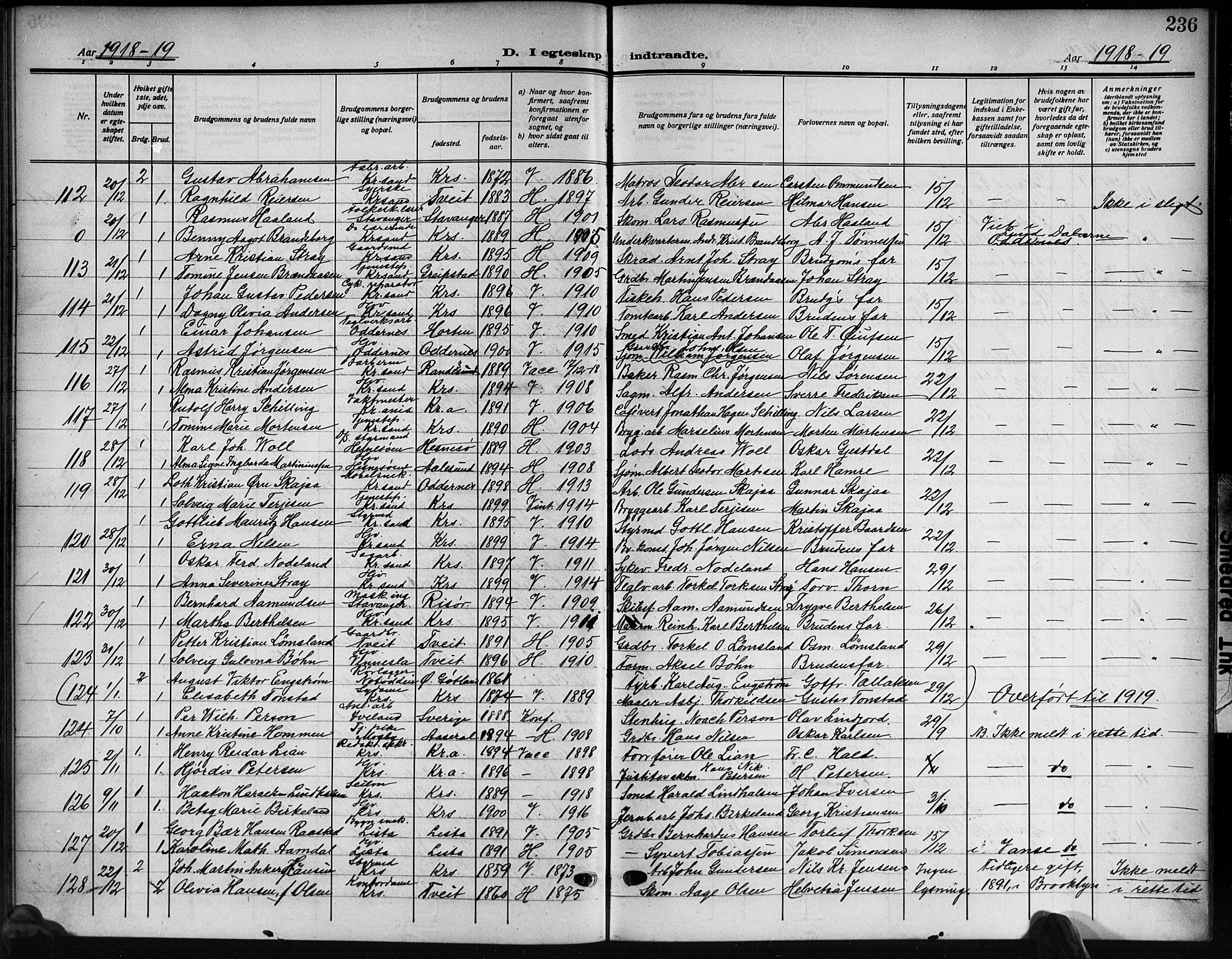 Kristiansand domprosti, AV/SAK-1112-0006/F/Fb/L0021: Klokkerbok nr. B 21, 1914-1923, s. 236