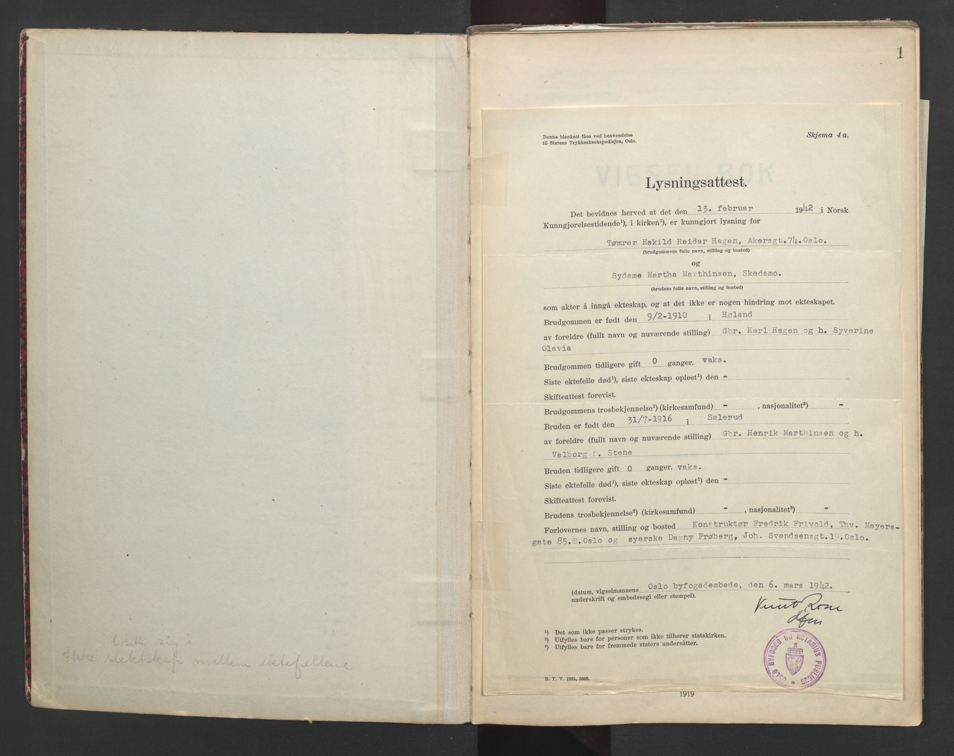 Nedre Romerike sorenskriveri, AV/SAO-A-10469/L/Lb/L0002: Vigselsbok - borgerlige vielser, 1935-1942