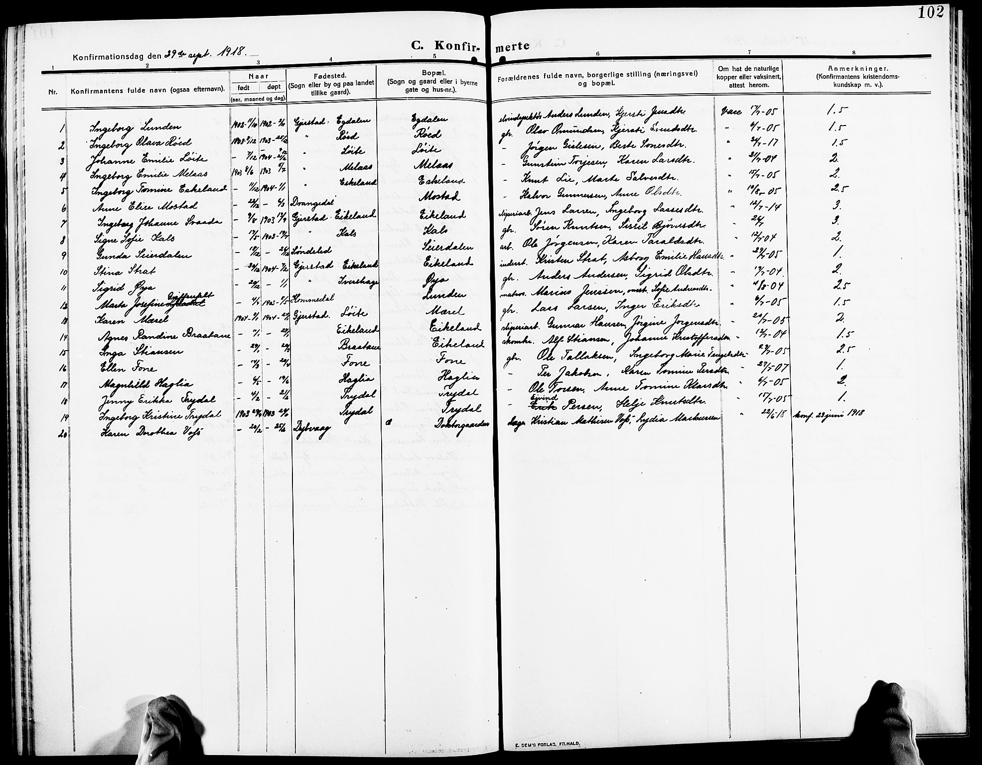 Gjerstad sokneprestkontor, AV/SAK-1111-0014/F/Fb/Fba/L0008: Klokkerbok nr. B 8, 1909-1925, s. 102