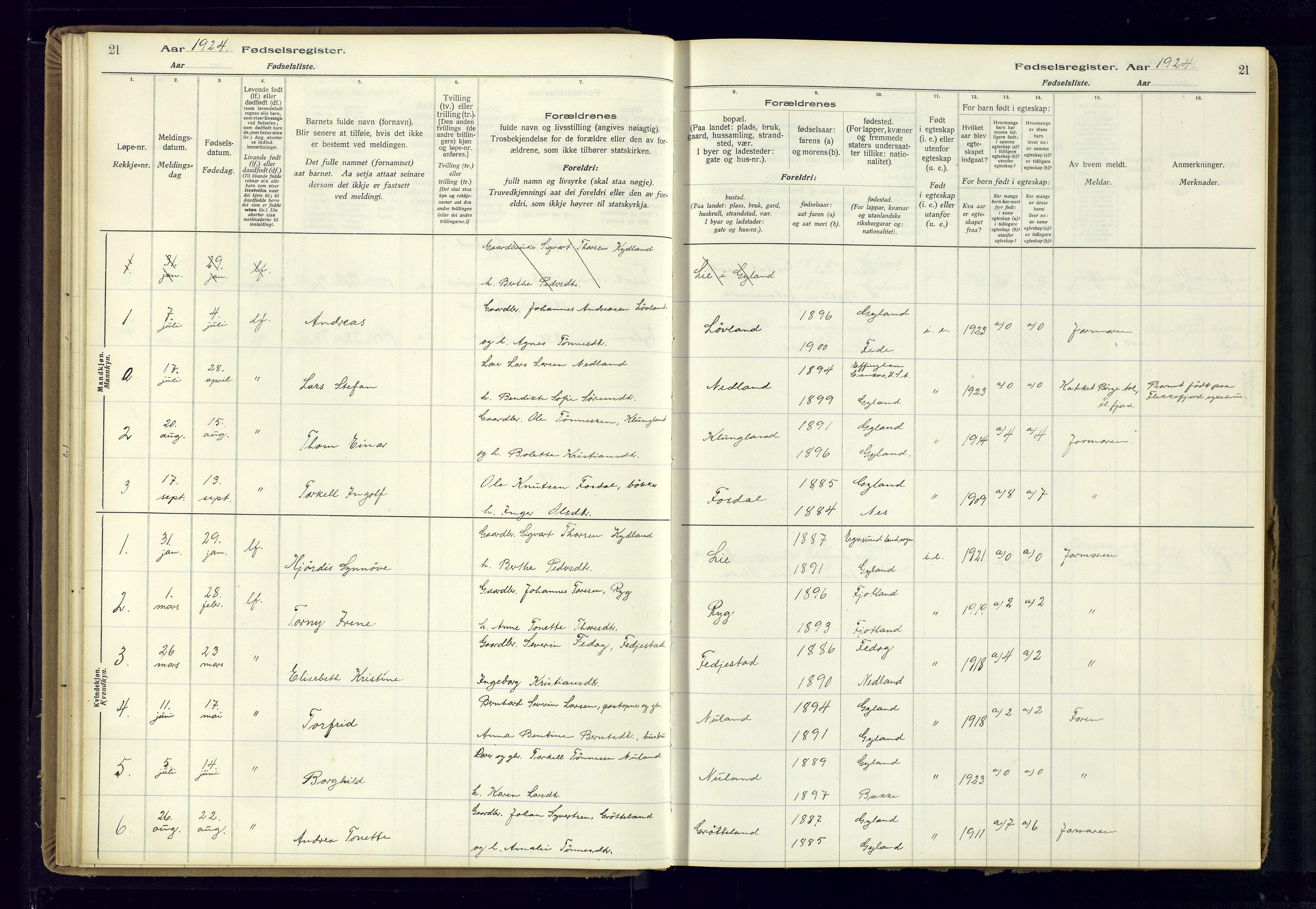 Bakke sokneprestkontor, AV/SAK-1111-0002/J/Ja/L0002: Fødselsregister nr. A-VI-19, 1916-1982, s. 21