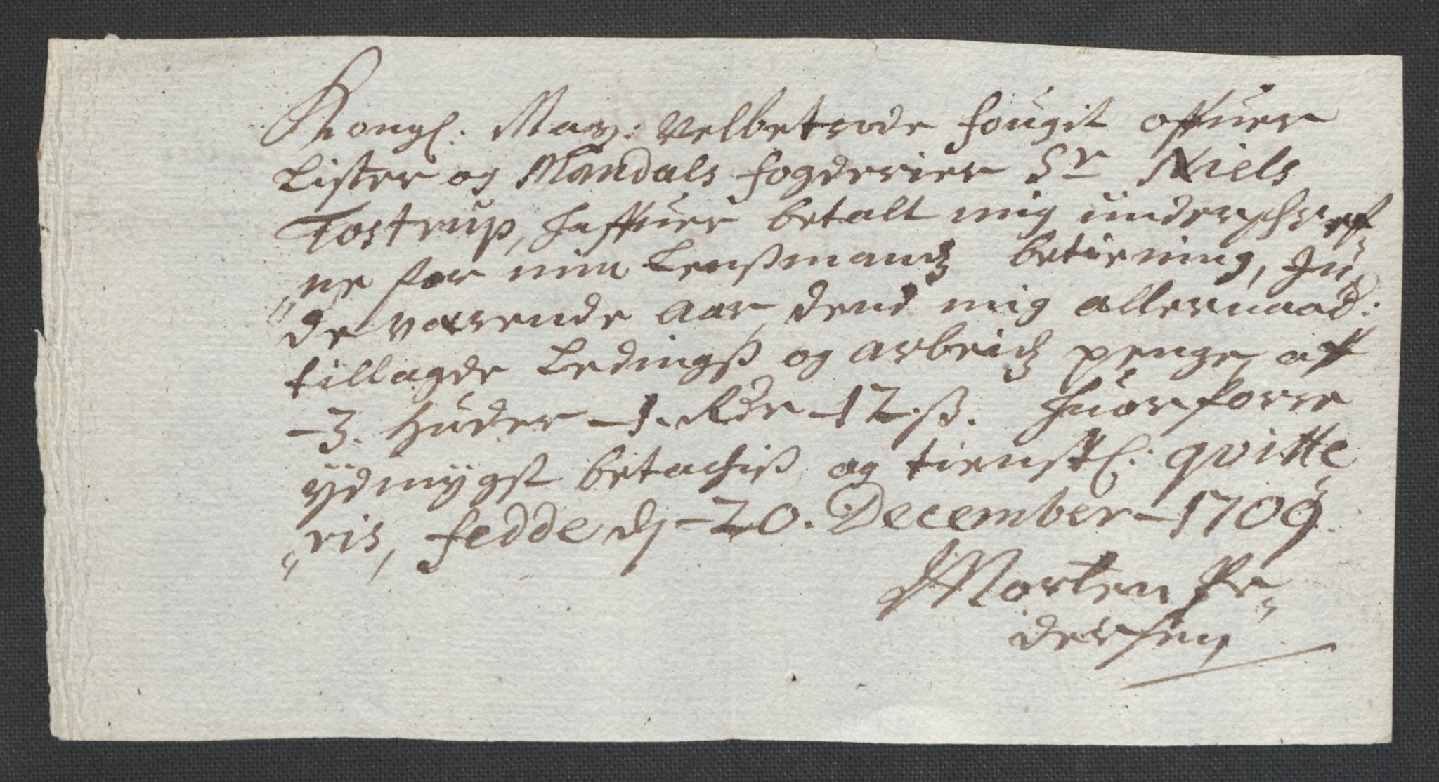 Rentekammeret inntil 1814, Reviderte regnskaper, Fogderegnskap, RA/EA-4092/R43/L2552: Fogderegnskap Lista og Mandal, 1705-1709, s. 270