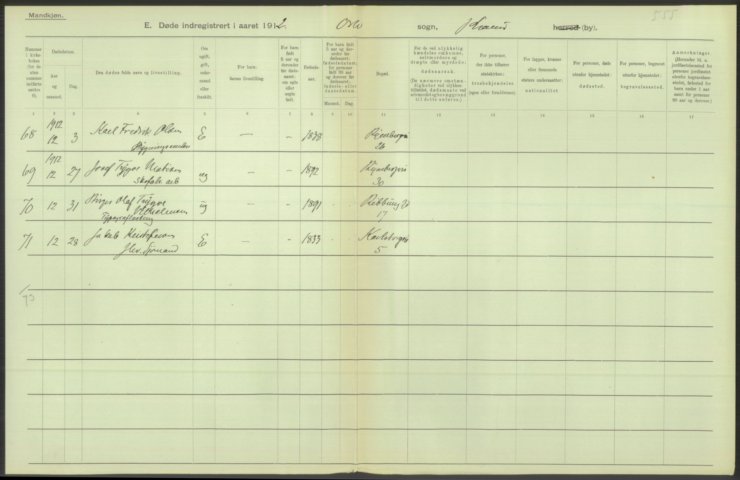 Statistisk sentralbyrå, Sosiodemografiske emner, Befolkning, RA/S-2228/D/Df/Dfb/Dfbb/L0010: Kristiania: Døde, dødfødte, 1912, s. 292