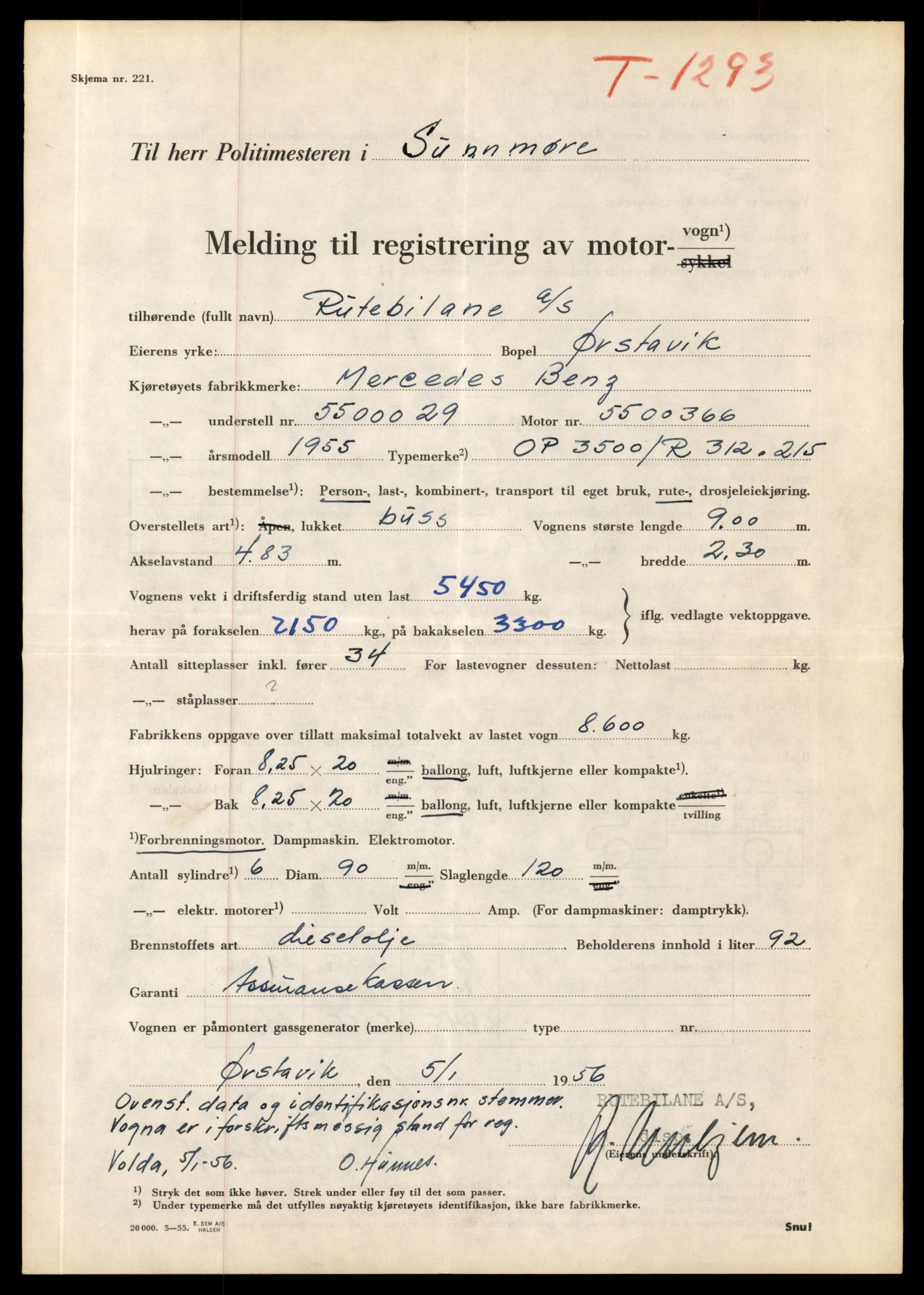 Møre og Romsdal vegkontor - Ålesund trafikkstasjon, AV/SAT-A-4099/F/Fe/L0012: Registreringskort for kjøretøy T 1290 - T 1450, 1927-1998, s. 91