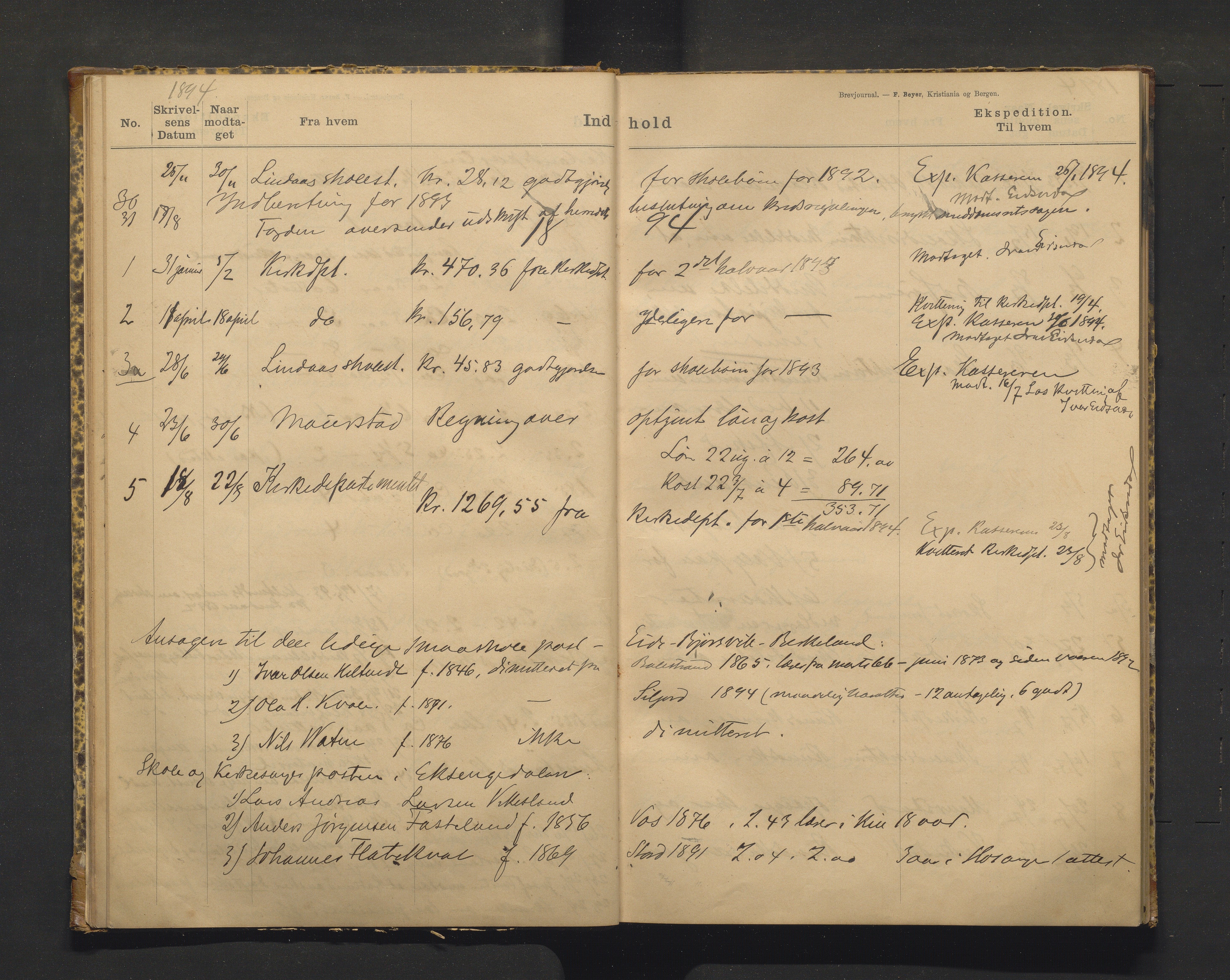 Hosanger kommune. Skulestyret, IKAH/1253a-211/C/Ca/L0001: Postjournal for Hosanger skulestyre, 1890-1919