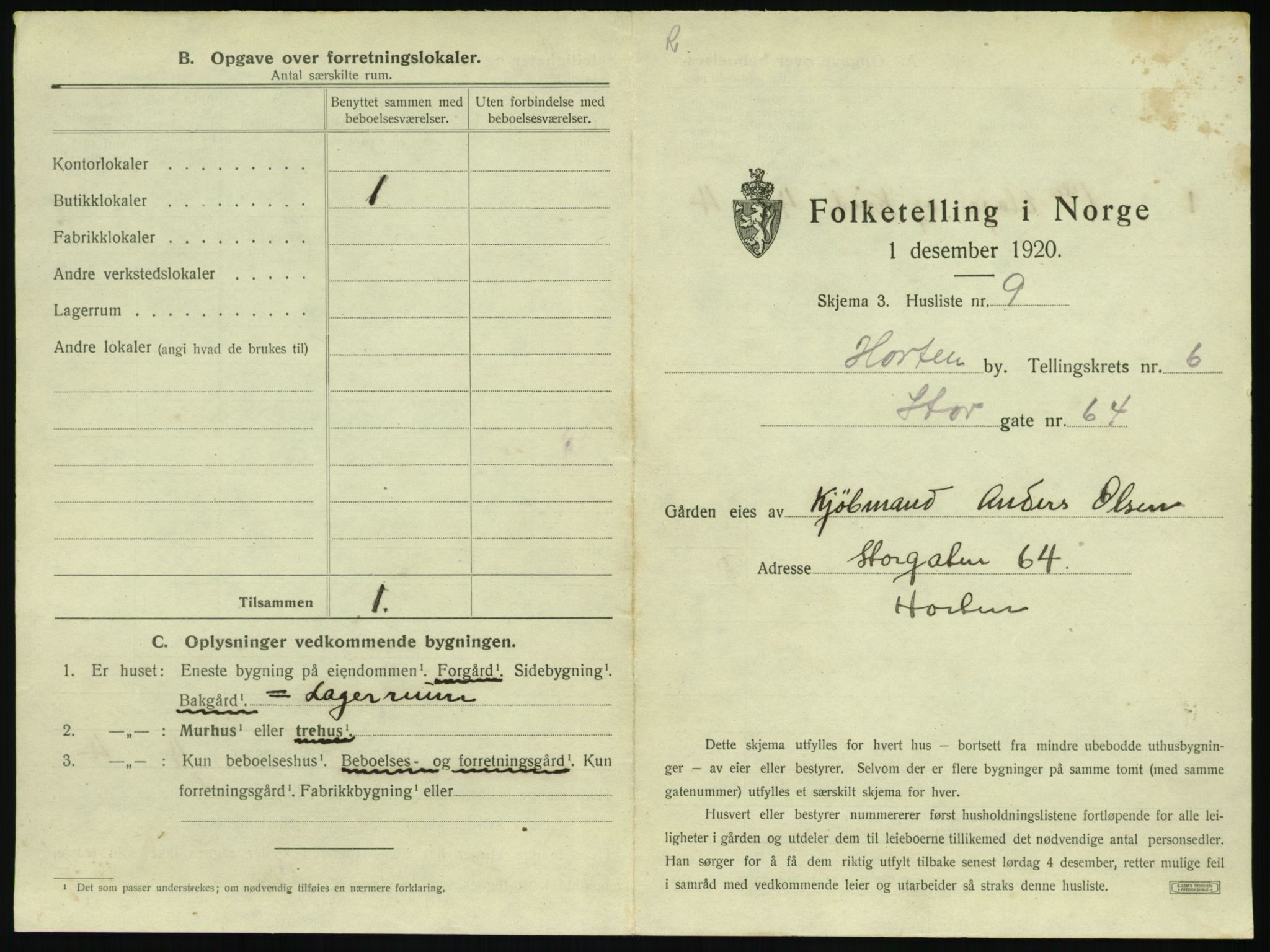 SAKO, Folketelling 1920 for 0703 Horten kjøpstad, 1920, s. 1939