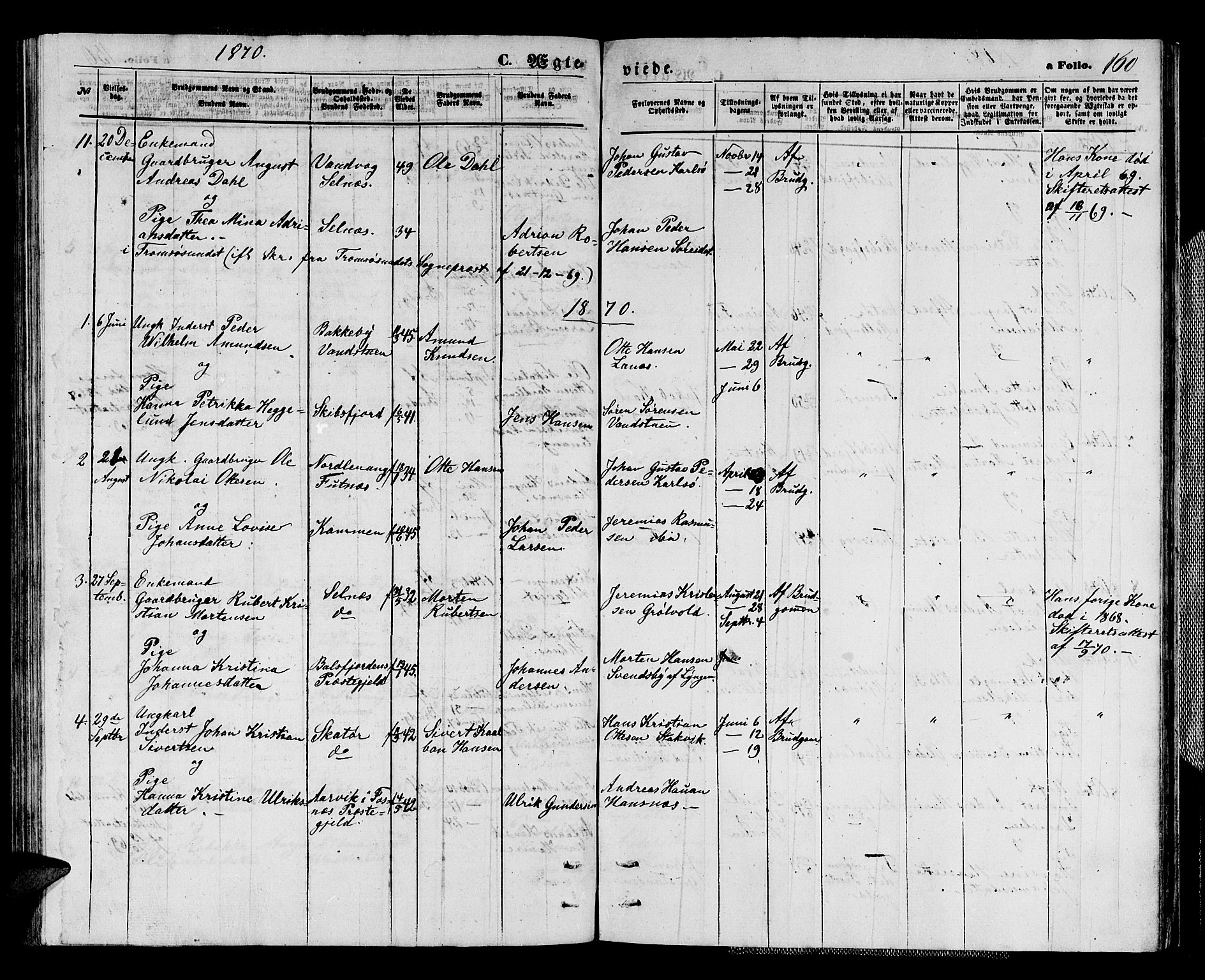 Karlsøy sokneprestembete, AV/SATØ-S-1299/H/Ha/Hab/L0003klokker: Klokkerbok nr. 3, 1862-1877, s. 160