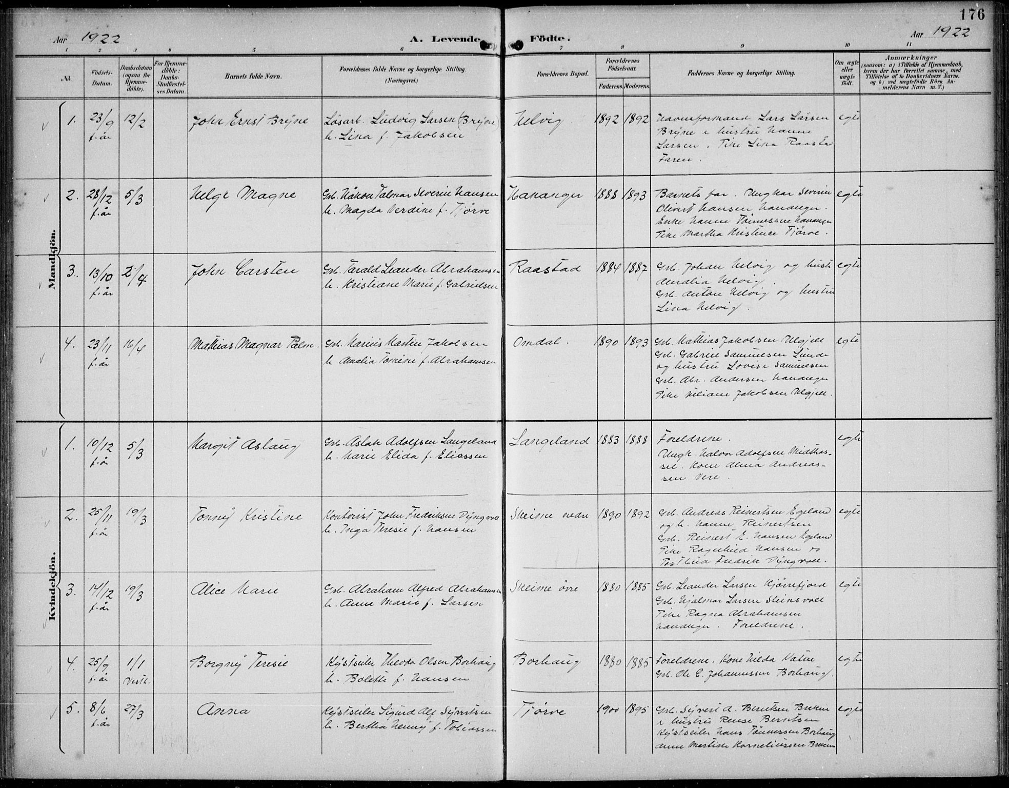 Lista sokneprestkontor, SAK/1111-0027/F/Fb/L0005: Klokkerbok nr. B 5, 1892-1923, s. 176