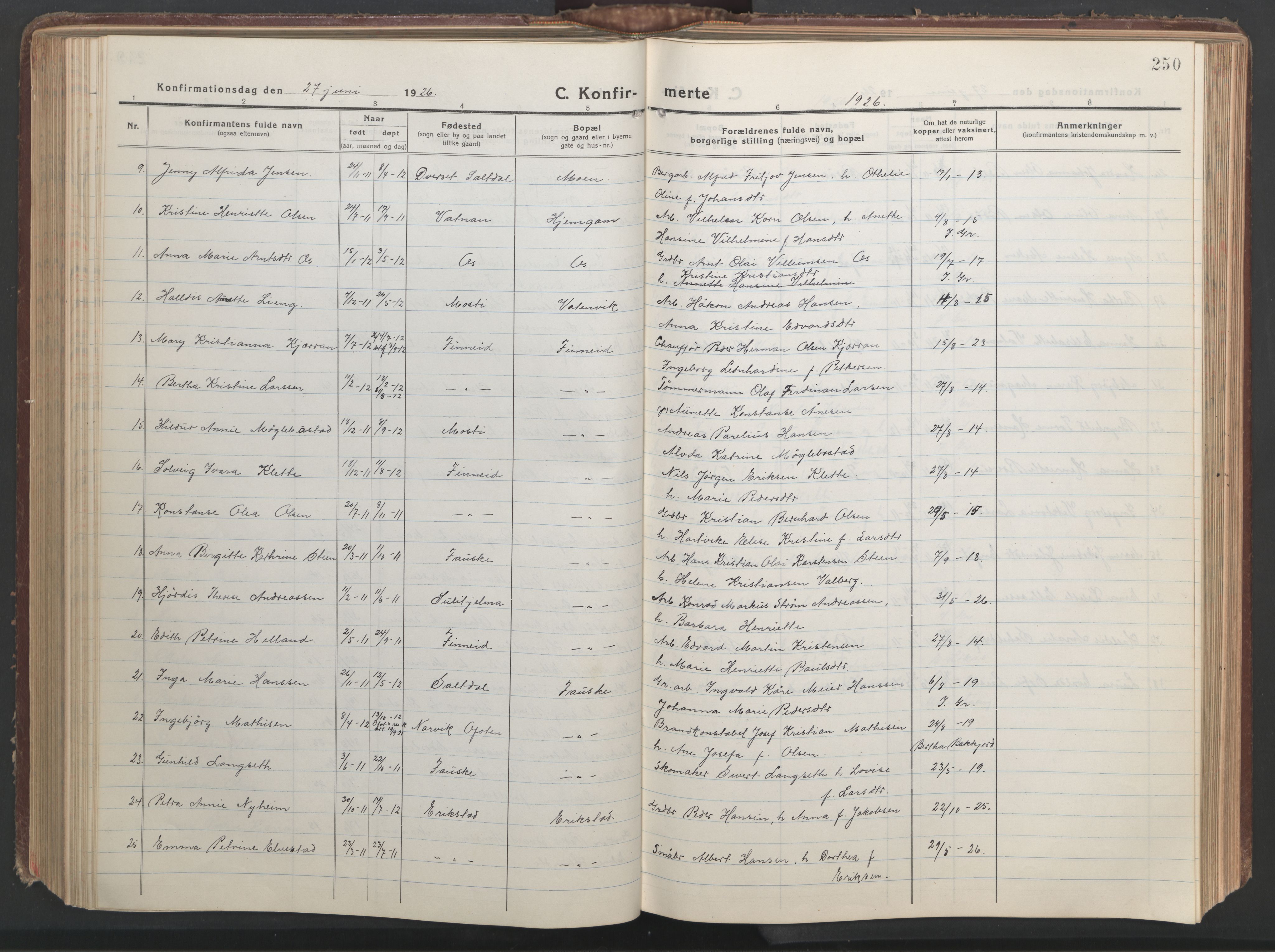 Ministerialprotokoller, klokkerbøker og fødselsregistre - Nordland, AV/SAT-A-1459/849/L0700: Klokkerbok nr. 849C01, 1919-1946, s. 250