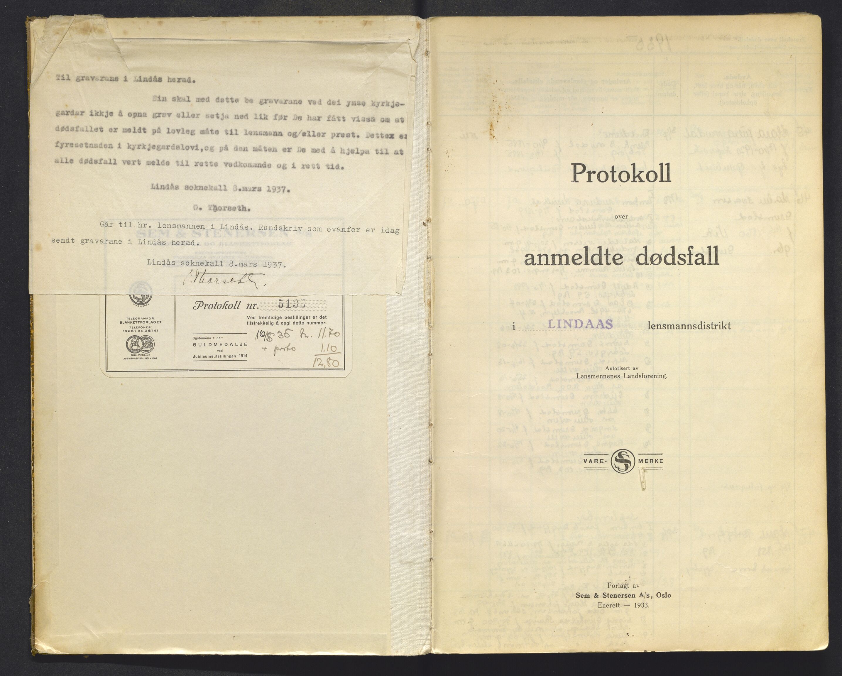 Lensmannen i Lindås, AV/SAB-A-33501/0006/L0002d: Dødsfallprotokoll, 1935-1944