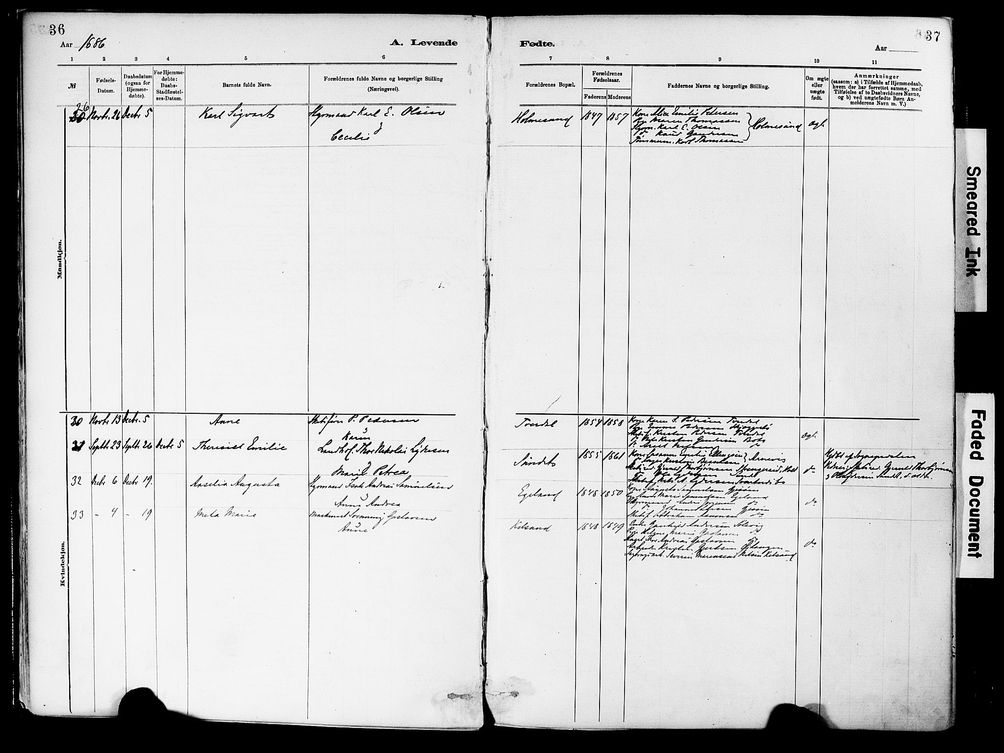 Dypvåg sokneprestkontor, AV/SAK-1111-0007/F/Fa/Fab/L0001: Ministerialbok nr. A 1, 1885-1912, s. 36-37