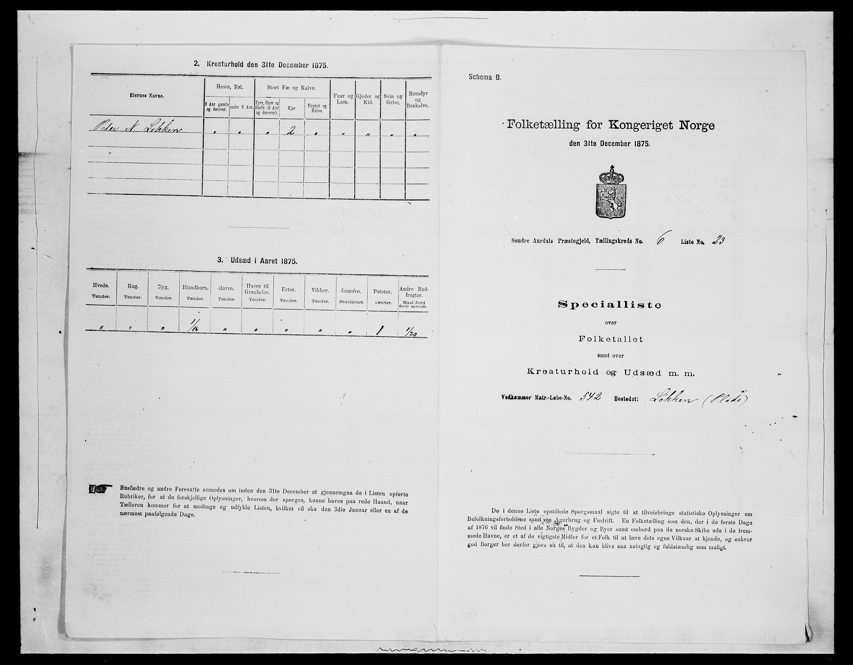 SAH, Folketelling 1875 for 0540P Sør-Aurdal prestegjeld, 1875, s. 1032