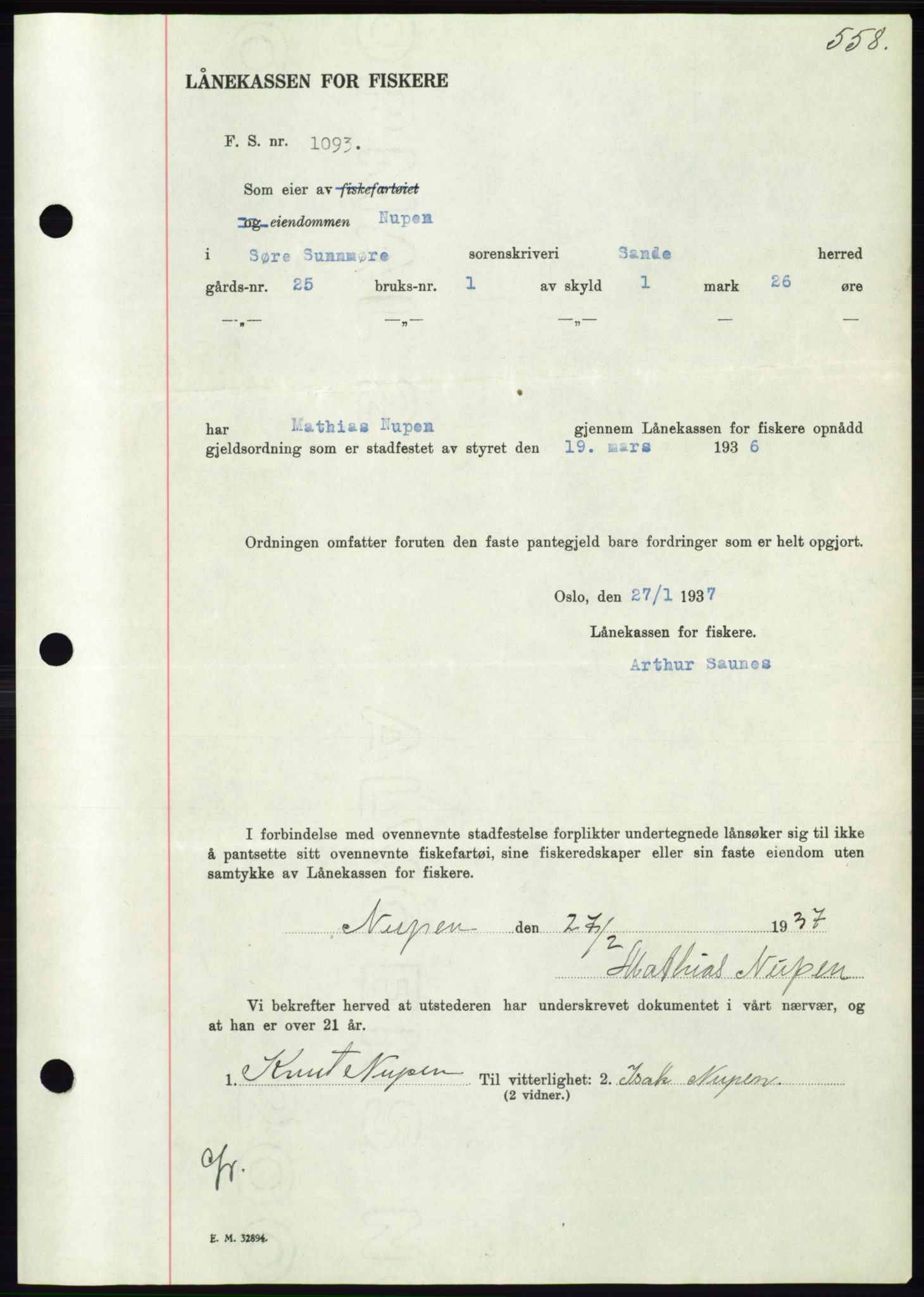 Søre Sunnmøre sorenskriveri, AV/SAT-A-4122/1/2/2C/L0062: Pantebok nr. 56, 1936-1937, Dagboknr: 507/1937