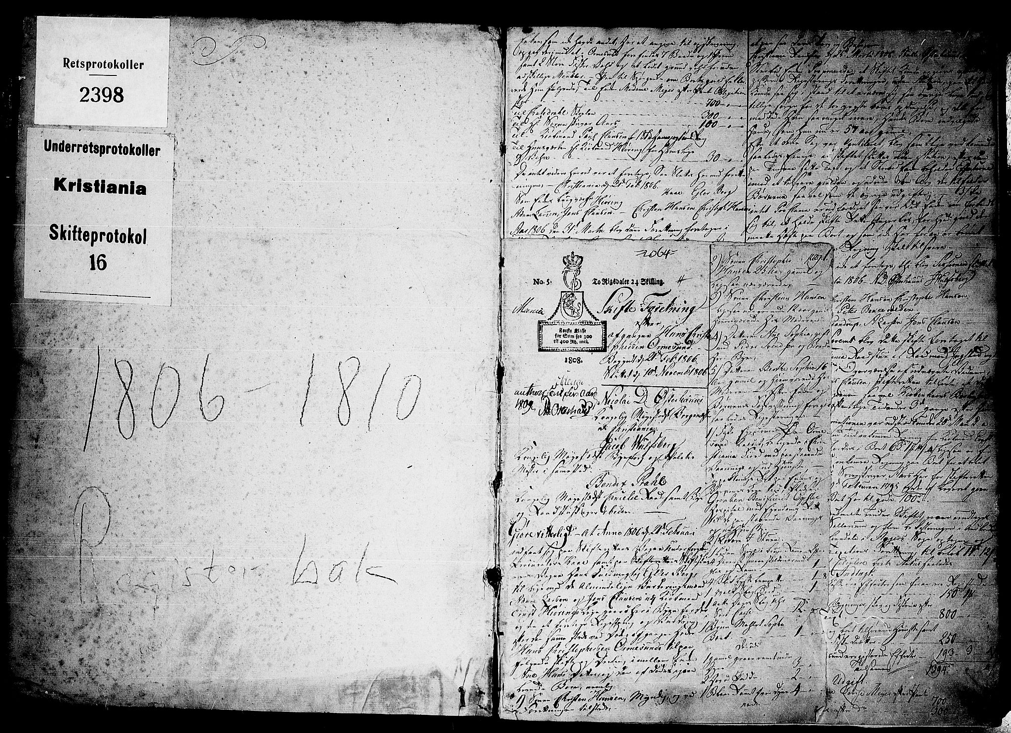 Oslo skifterett, AV/SAO-A-10383/H/Ha/L0014: Skifteprotokoll, 1806-1810, s. 0-1
