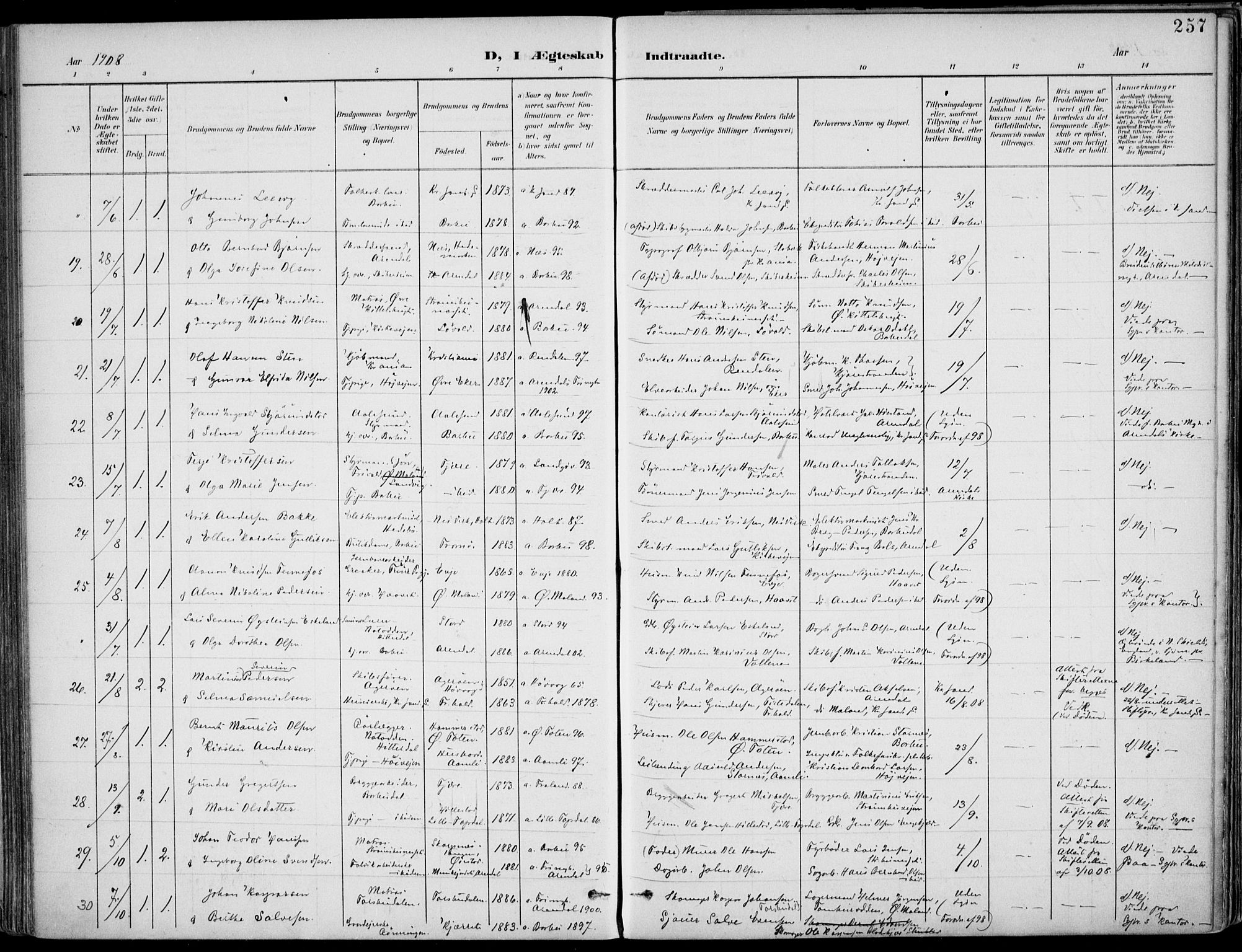 Barbu sokneprestkontor, AV/SAK-1111-0003/F/Fa/L0005: Ministerialbok nr. A 5, 1899-1909, s. 257