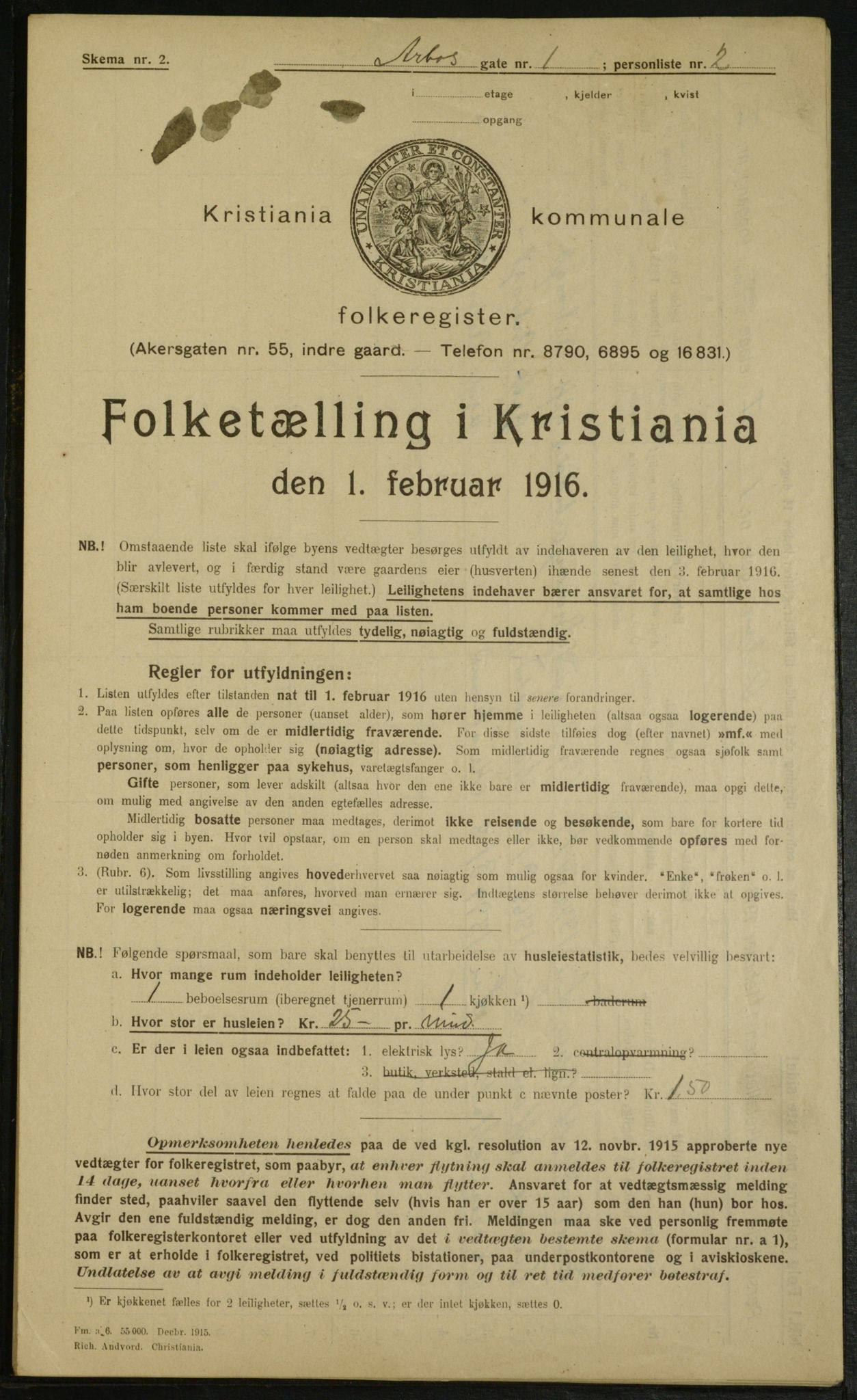 OBA, Kommunal folketelling 1.2.1916 for Kristiania, 1916, s. 1673