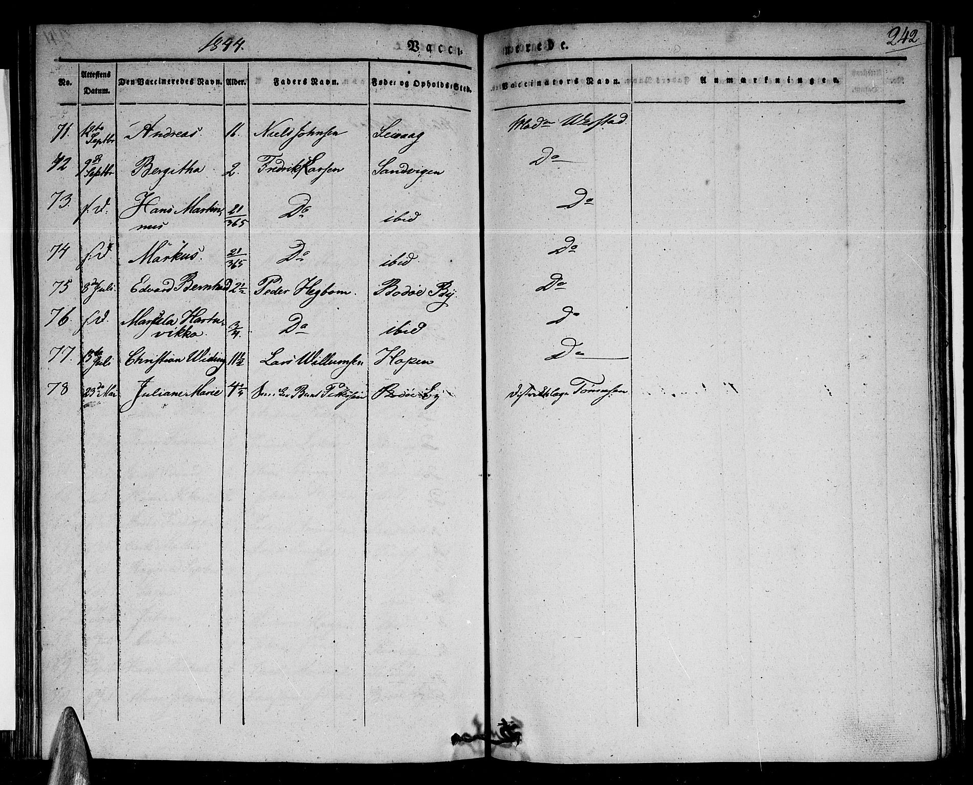 Ministerialprotokoller, klokkerbøker og fødselsregistre - Nordland, SAT/A-1459/801/L0006: Ministerialbok nr. 801A06, 1834-1845, s. 242