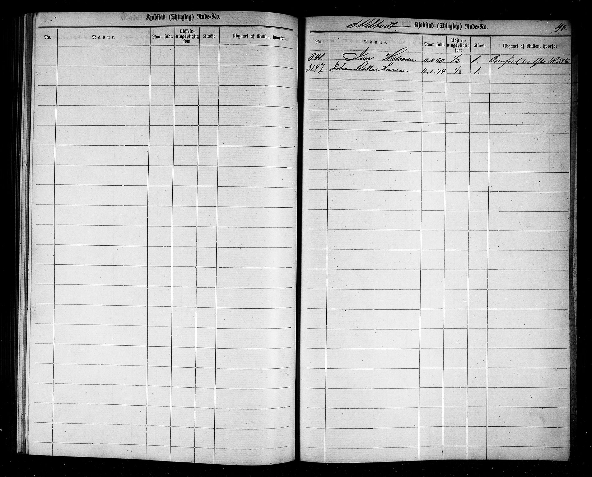 Fredrikstad mønstringskontor, SAO/A-10569b/F/Fc/Fcc/L0001: Utskrivningsregisterrulle, 1868, s. 106