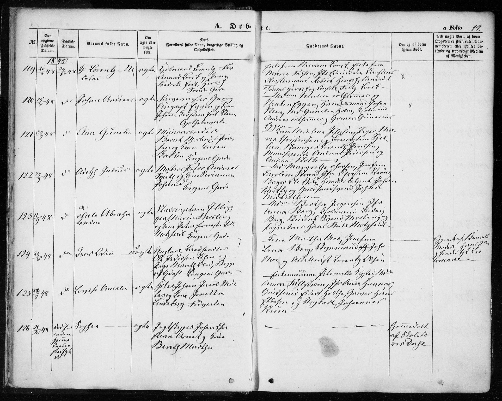 Ministerialprotokoller, klokkerbøker og fødselsregistre - Sør-Trøndelag, SAT/A-1456/601/L0051: Ministerialbok nr. 601A19, 1848-1857, s. 14