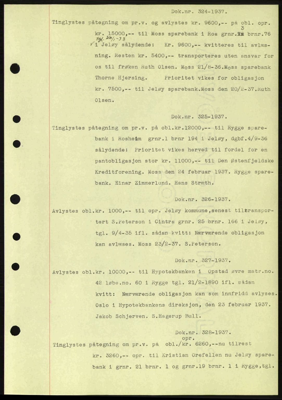 Moss sorenskriveri, SAO/A-10168: Pantebok nr. B3, 1937-1937, Dagboknr: 324/1937