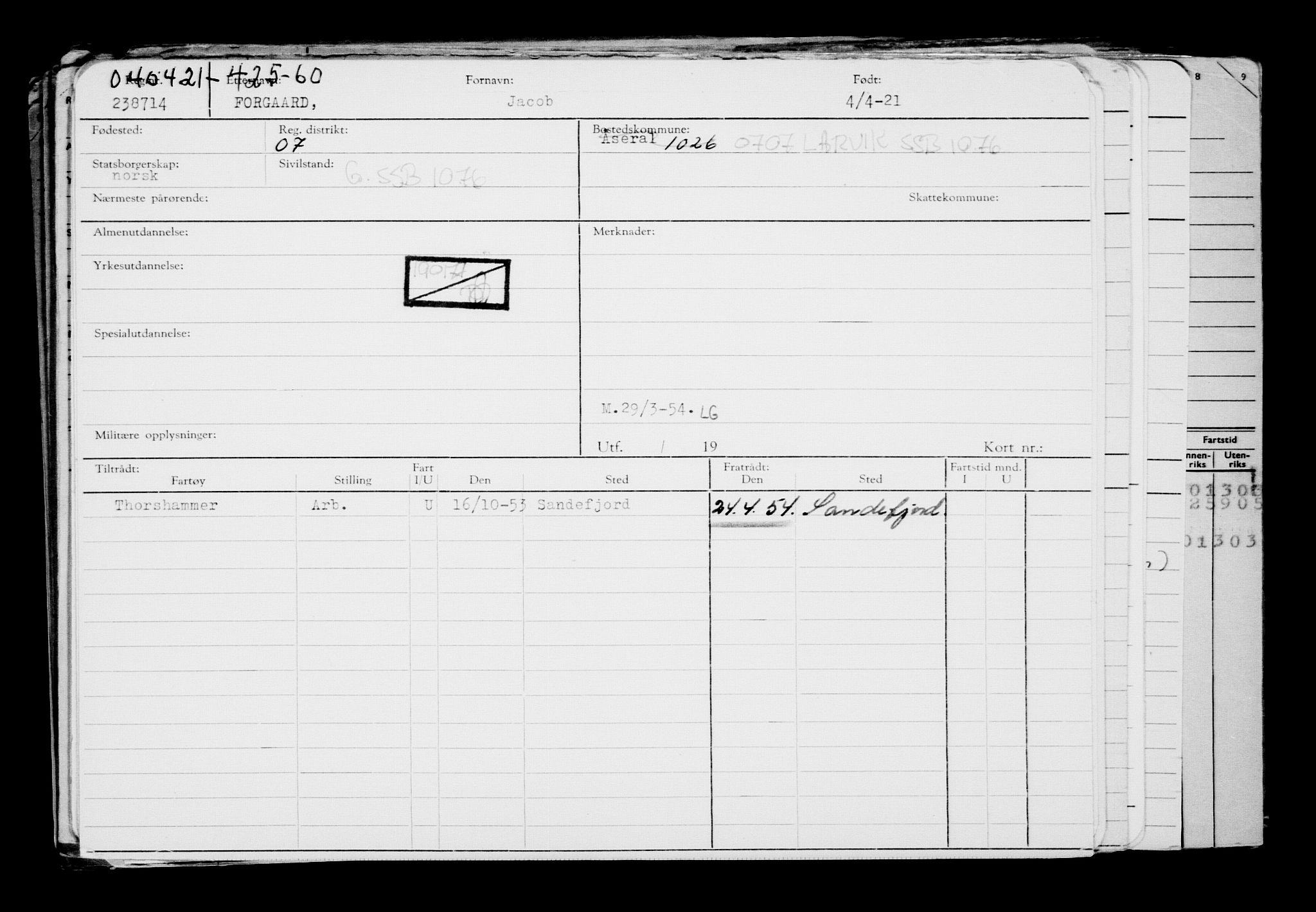 Direktoratet for sjømenn, RA/S-3545/G/Gb/L0192: Hovedkort, 1921, s. 96