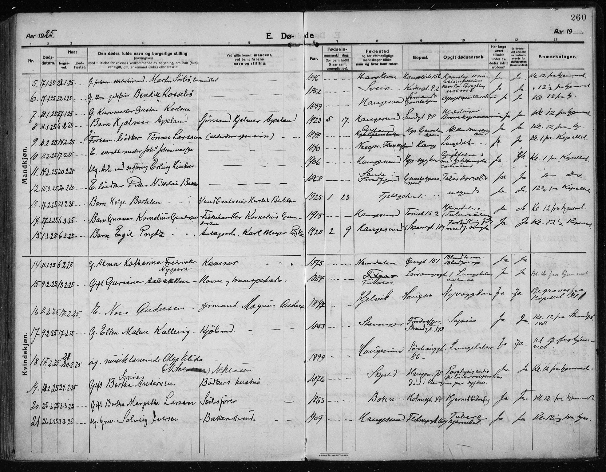 Haugesund sokneprestkontor, AV/SAST-A -101863/H/Ha/Haa/L0009: Ministerialbok nr. A 9, 1914-1929, s. 260