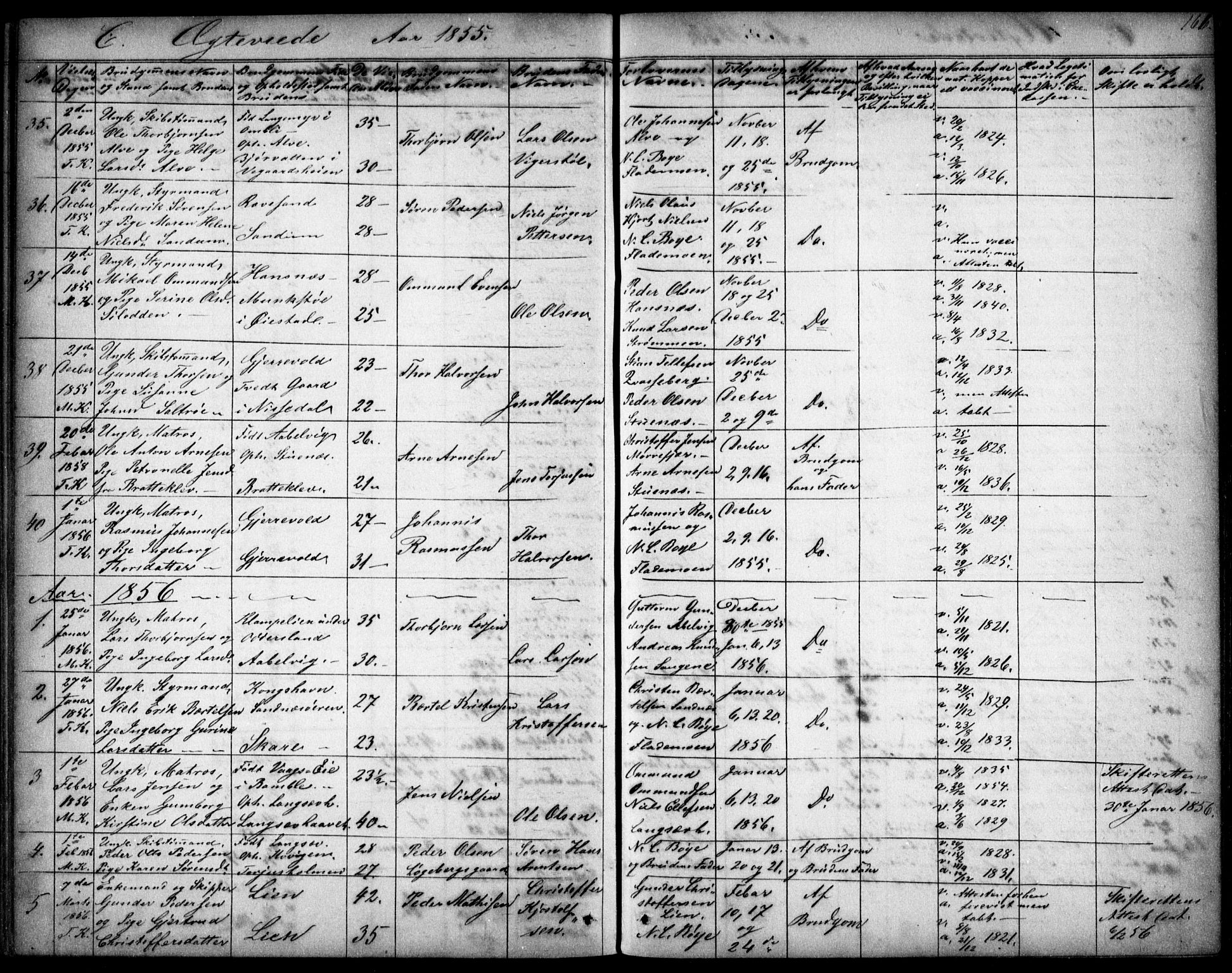 Tromøy sokneprestkontor, AV/SAK-1111-0041/F/Fb/L0002: Klokkerbok nr. B 2, 1851-1858, s. 161