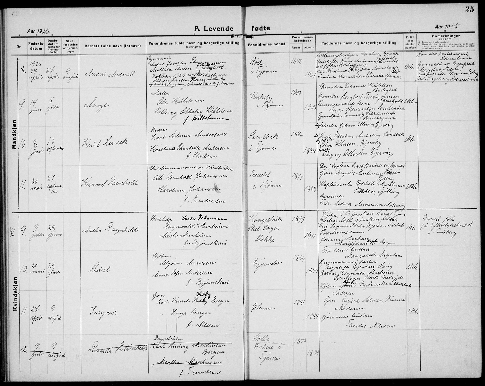 Tjøme kirkebøker, AV/SAKO-A-328/G/Ga/L0003: Klokkerbok nr. I 3, 1921-1935, s. 25