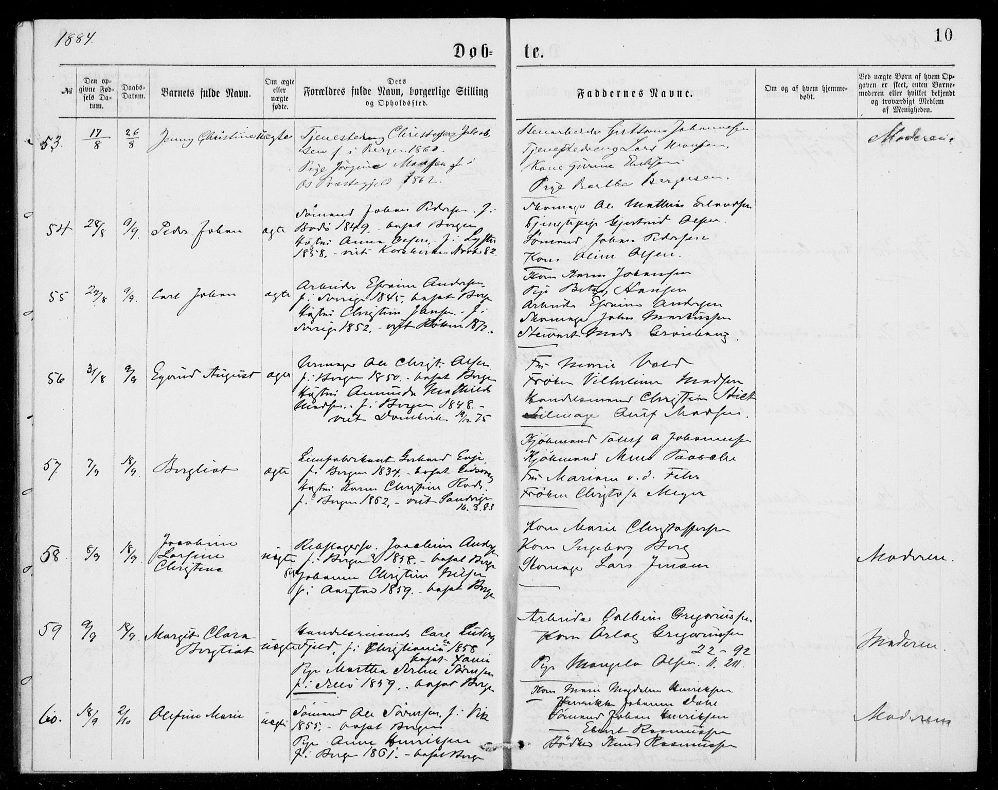 Fødselsstiftelsens sokneprestembete, ført av overlegen*, SAB/-: Ministerialbok nr. A 2, 1884-1900, s. 10