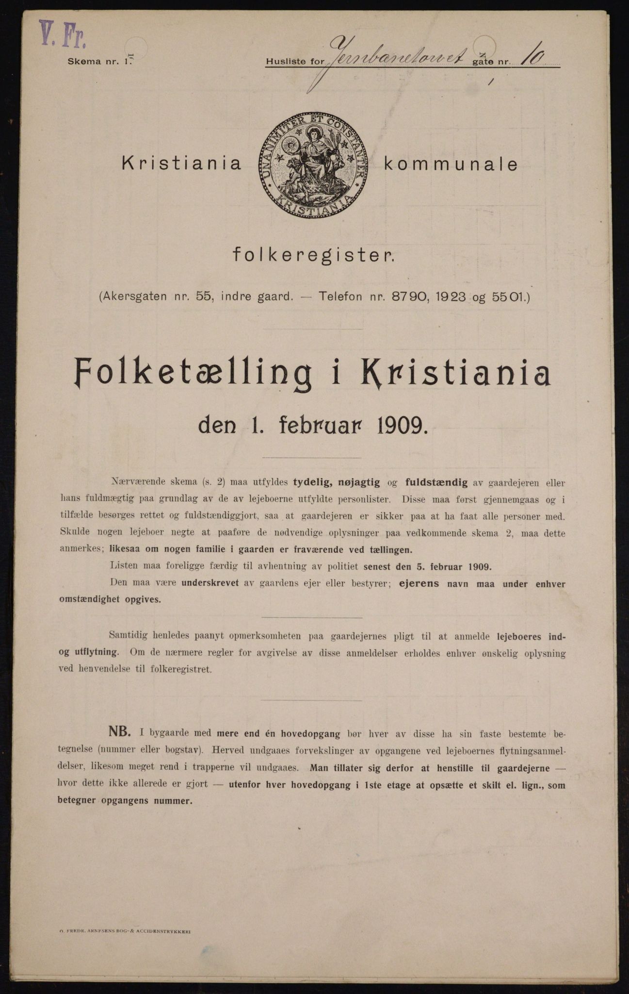 OBA, Kommunal folketelling 1.2.1909 for Kristiania kjøpstad, 1909, s. 42884