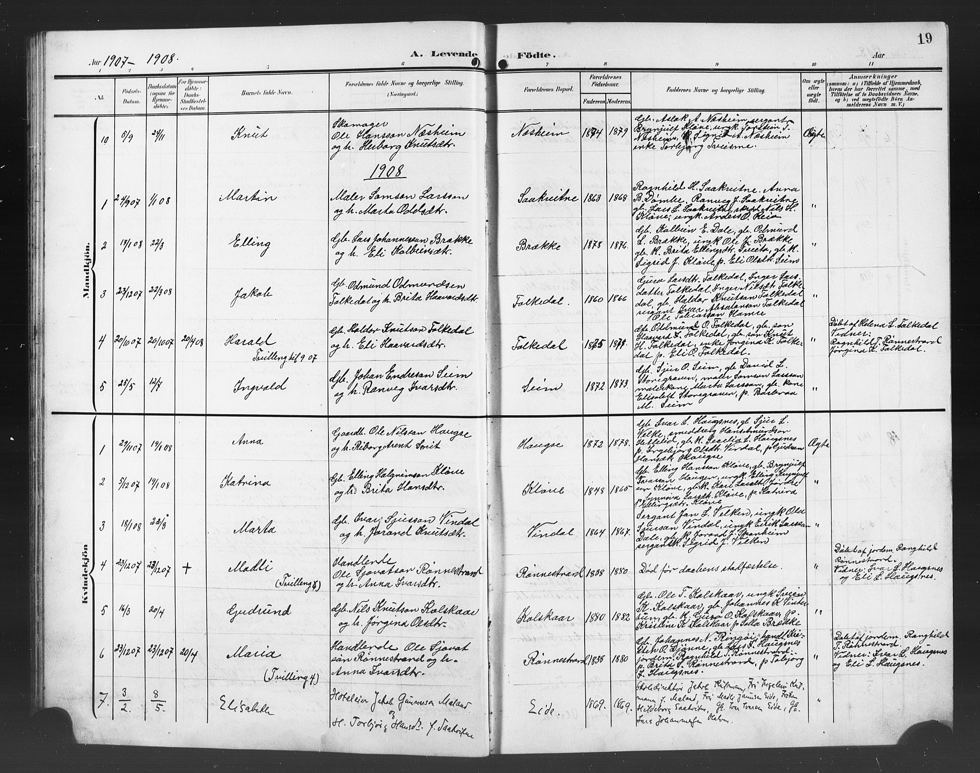 Ulvik sokneprestembete, AV/SAB-A-78801/H/Hab: Klokkerbok nr. B 4, 1902-1923, s. 19