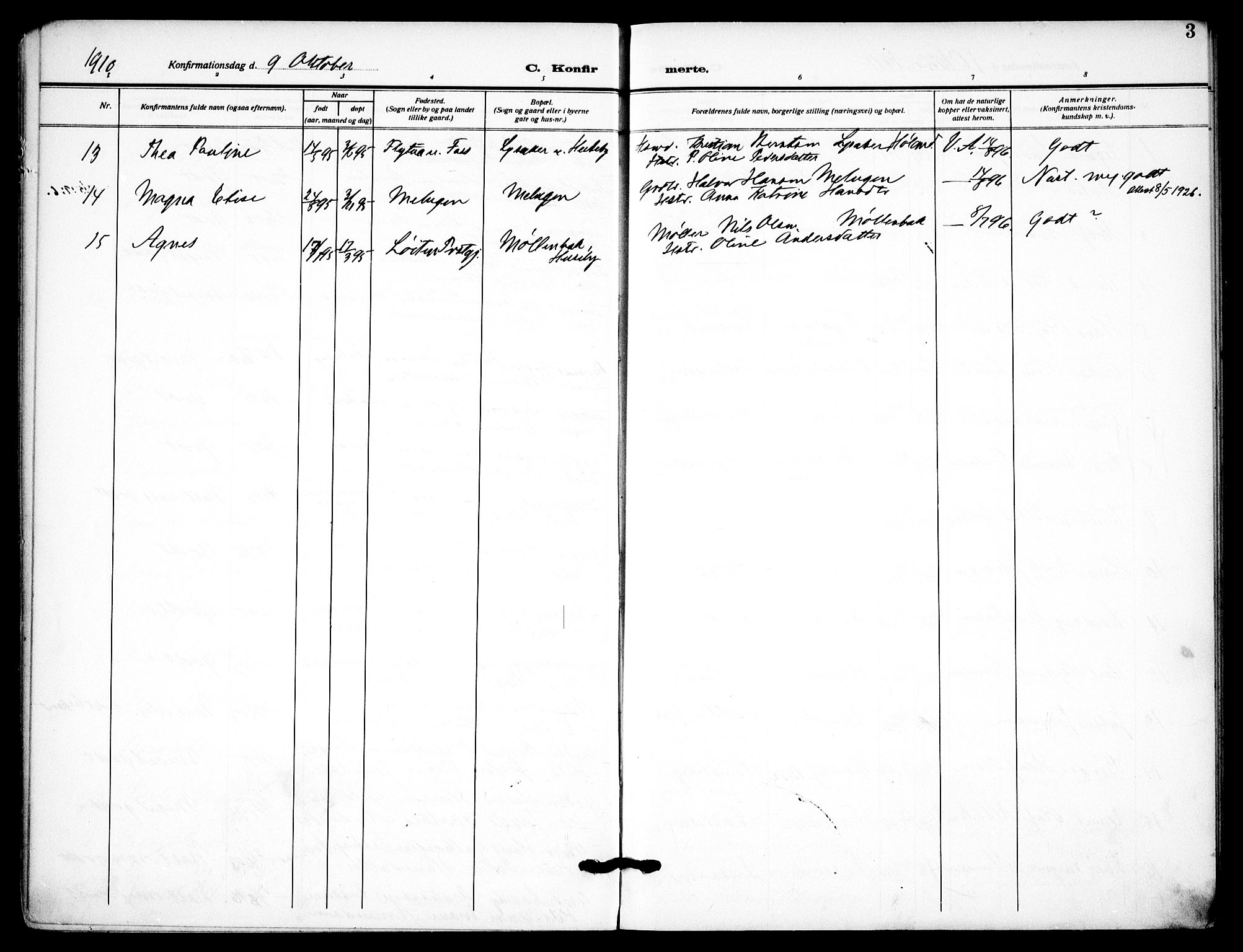 Aurskog prestekontor Kirkebøker, AV/SAO-A-10304a/F/Fb/L0003: Ministerialbok nr. II 3, 1909-1919, s. 3