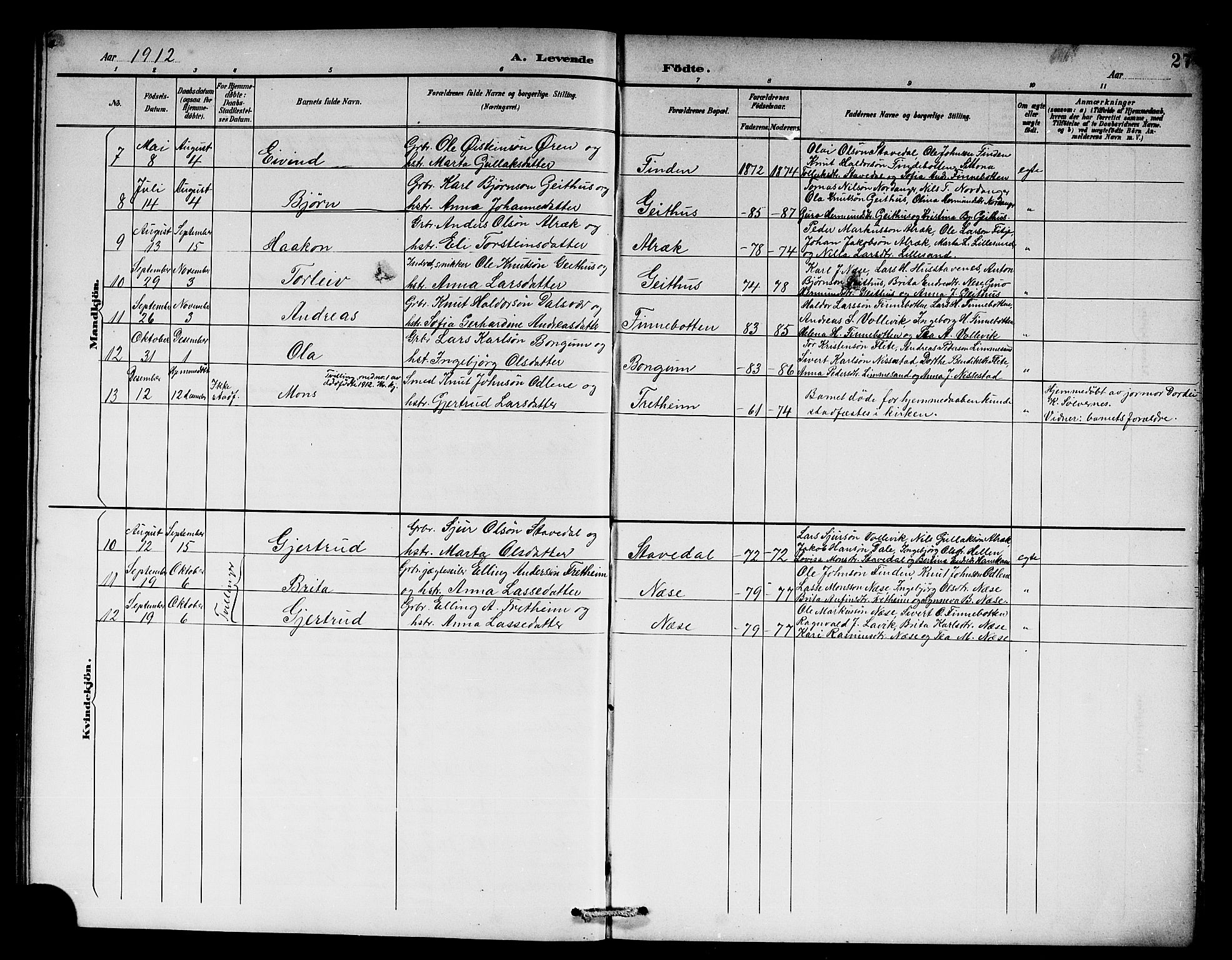 Vik sokneprestembete, AV/SAB-A-81501/H/Hab/Habb/L0003: Klokkerbok nr. B 3, 1894-1912, s. 27